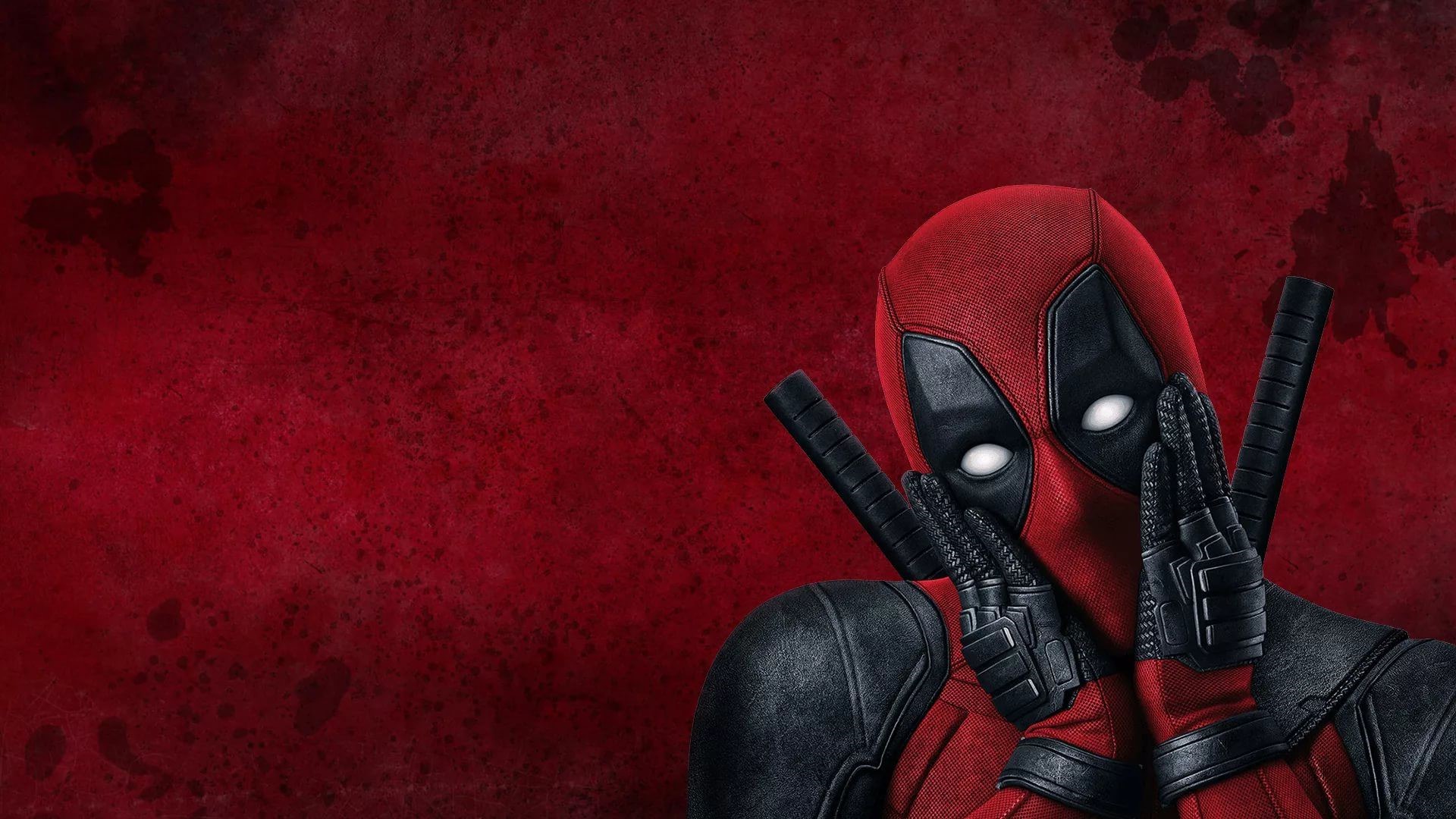 Deadpool with katanas on red background HD Wallpaper