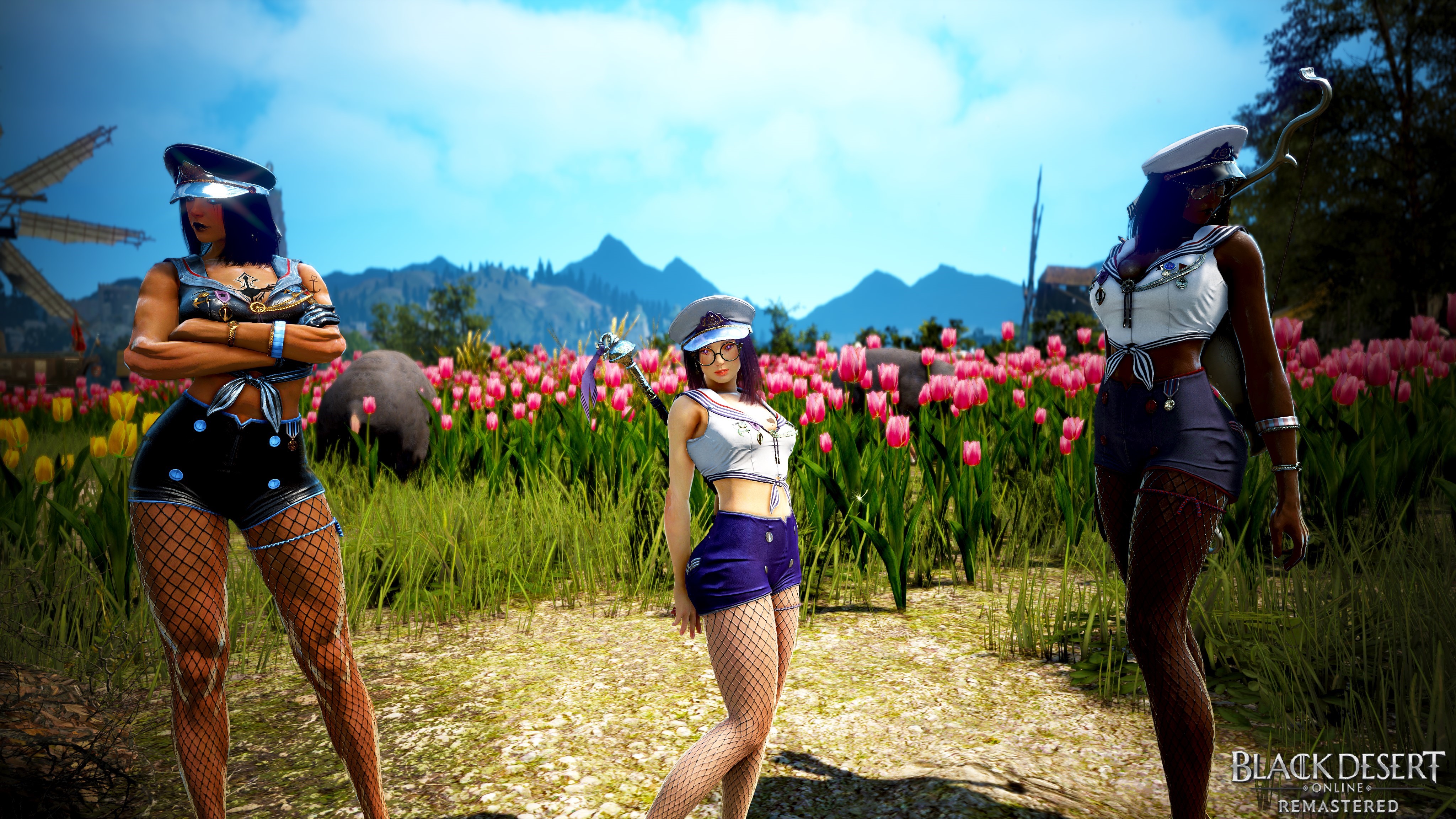 Three women in sailor outfits in Black Desert Online HD Wallpaper