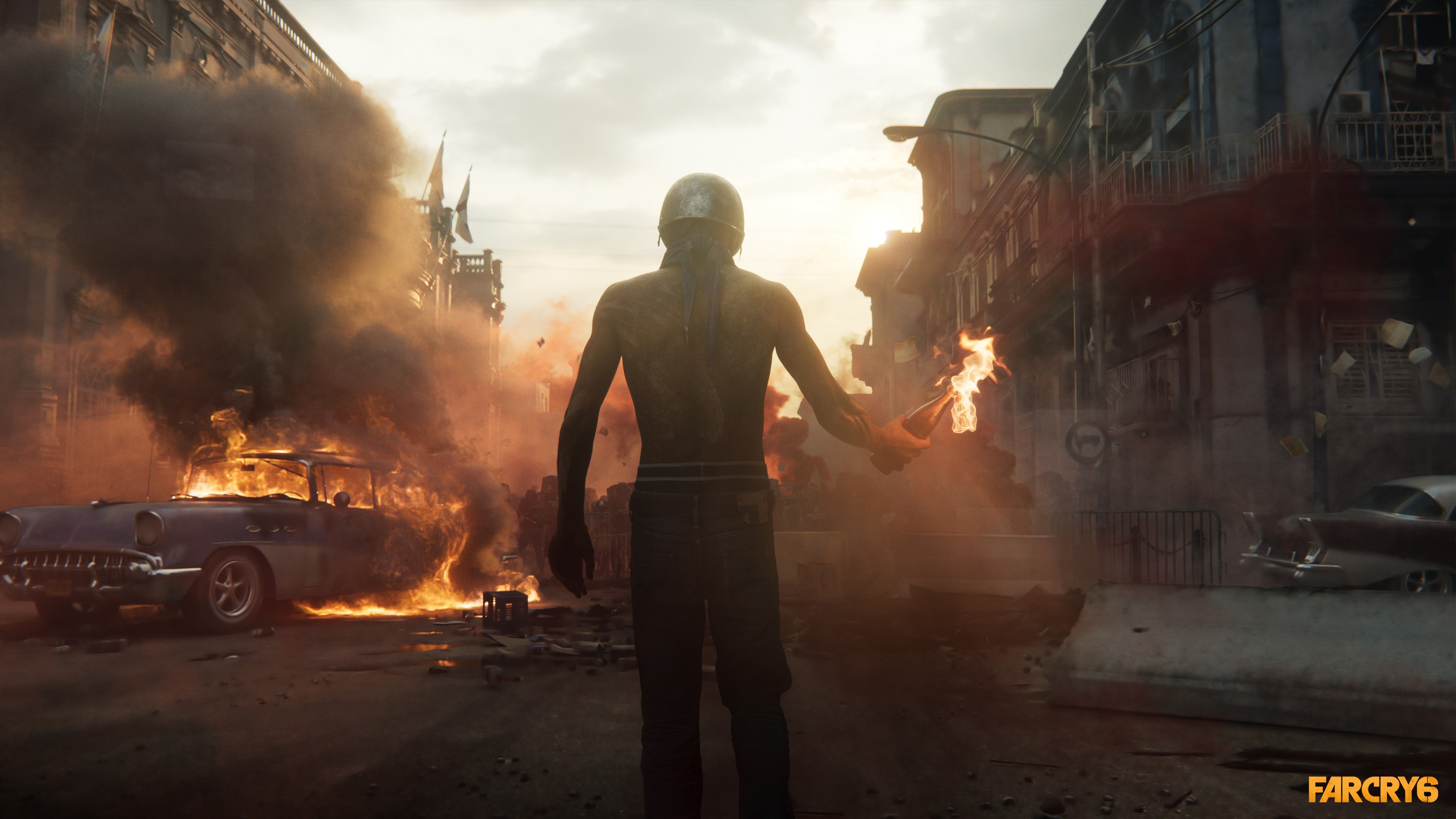 Far Cry 6: Molotov Cocktail in Burning City HD Wallpaper