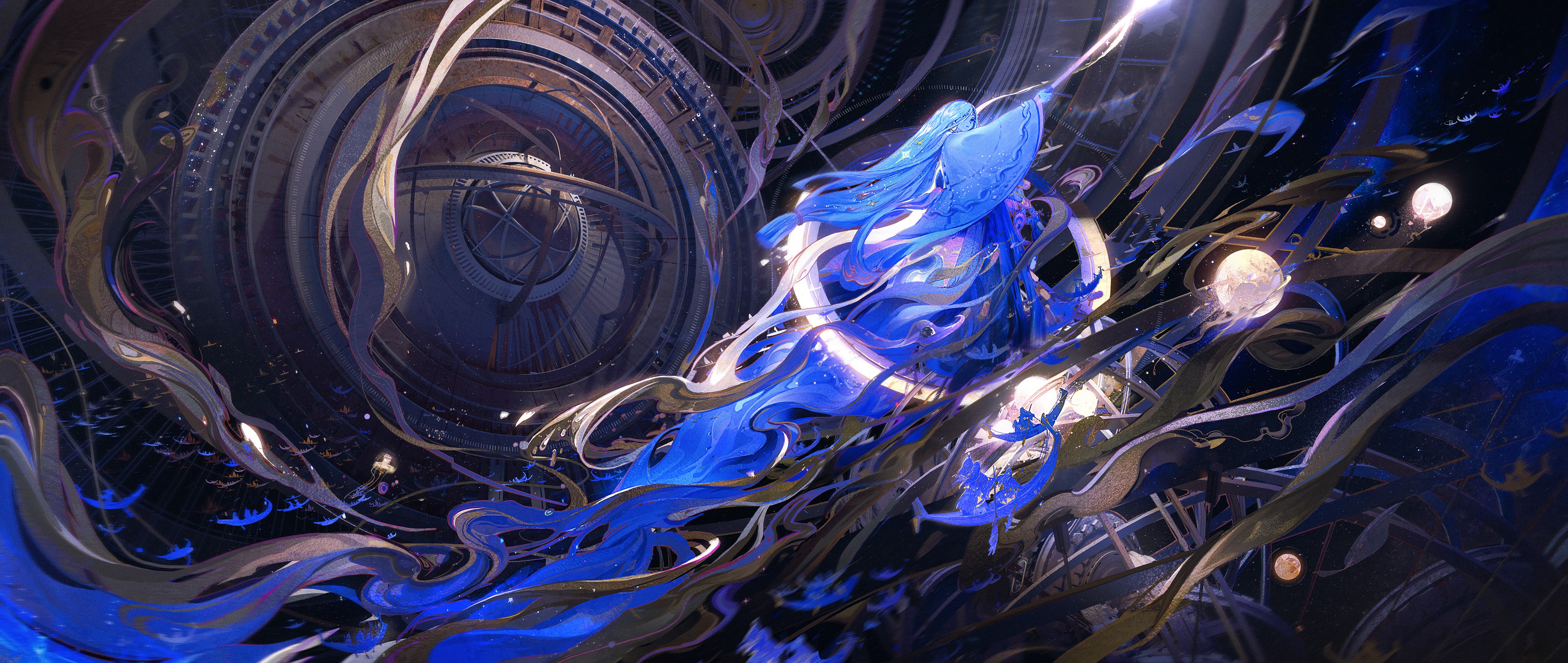 Fantasy artwork with blue shapes HD Wallpaper