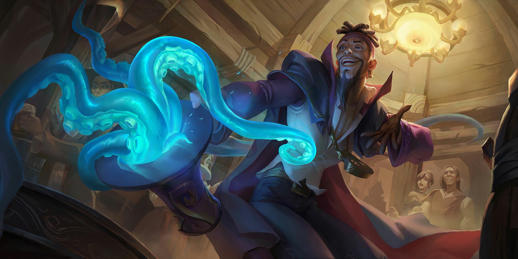 Kan Liu with blue tentacles in a tavern HD Wallpaper