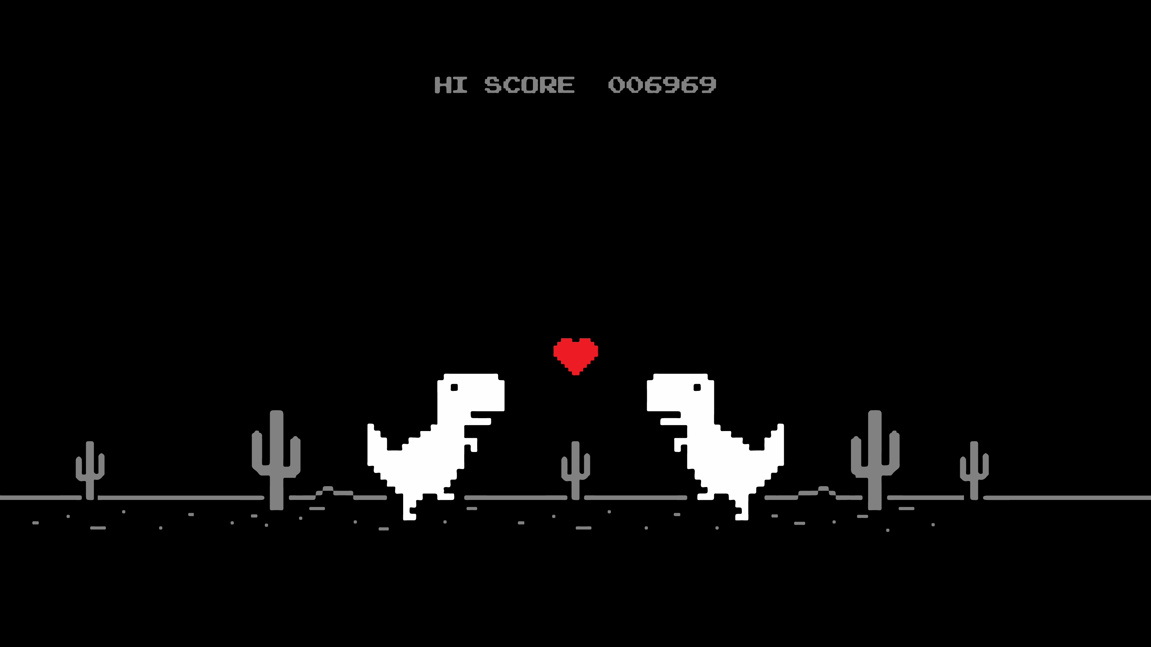 Google Chrome T-Rex game with heart and cacti HD Wallpaper