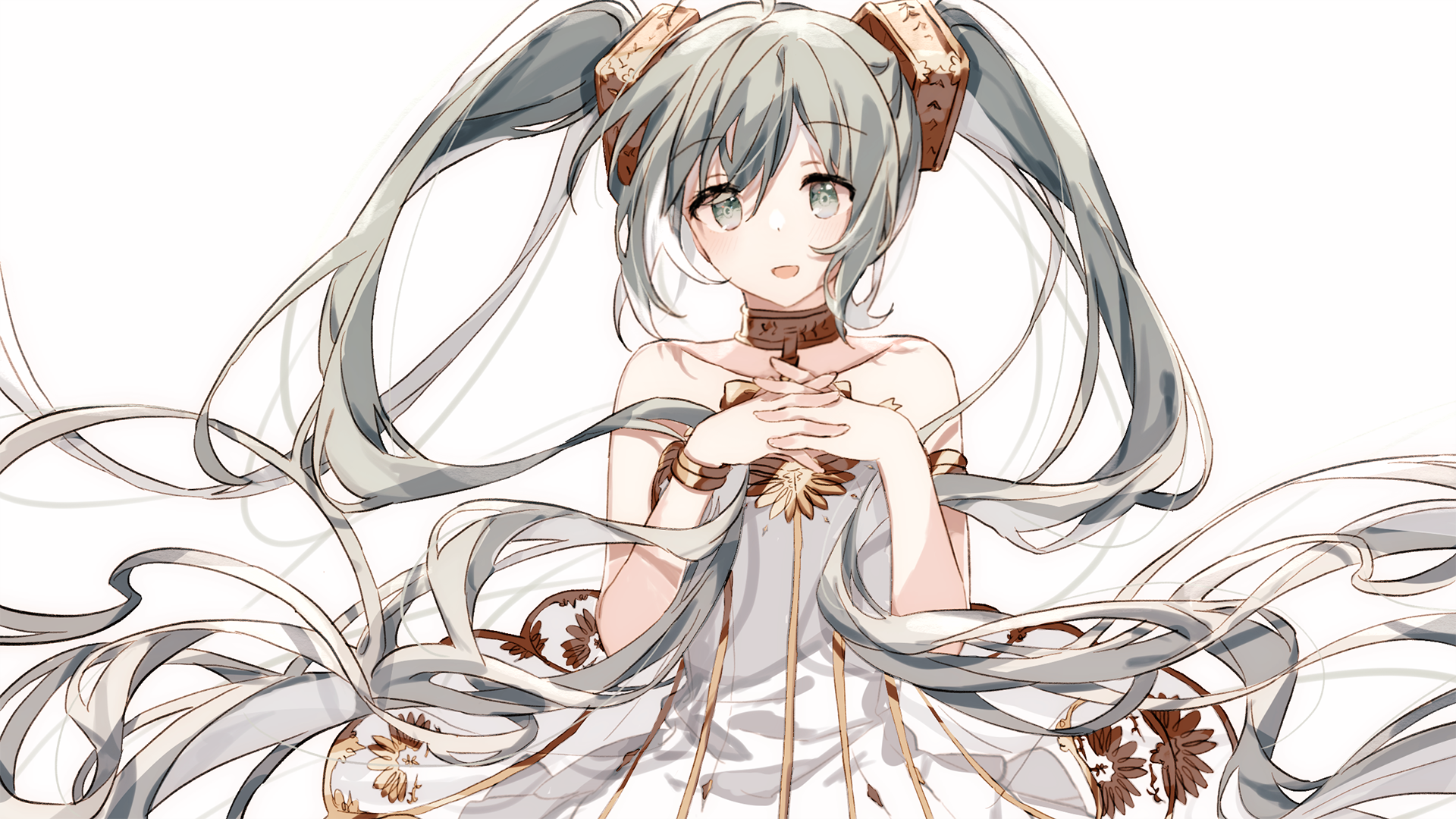 Hatsune Miku from Vocaloid with long silver hair HD Wallpaper