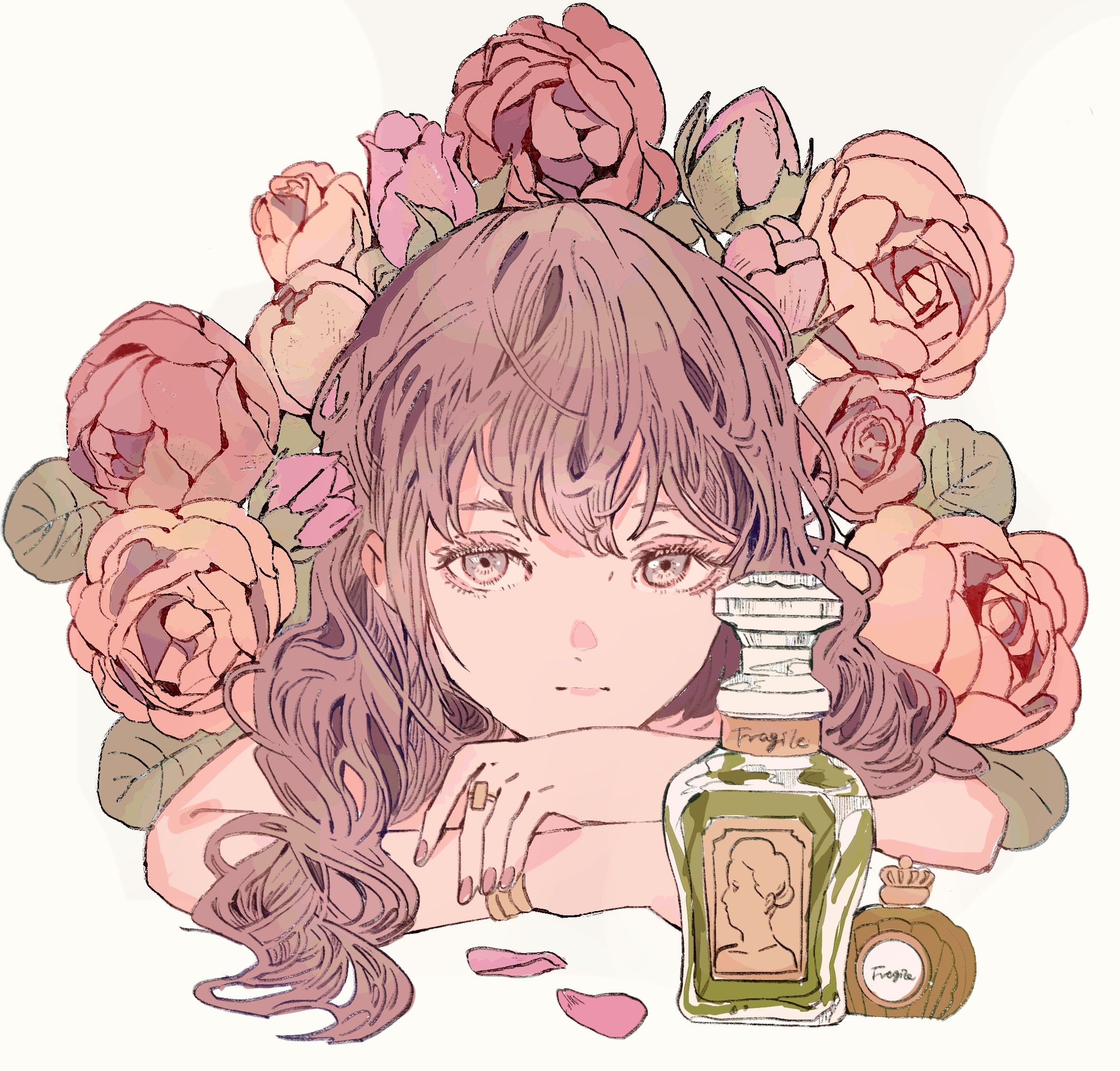 Anime Girl Portrait with Flowers HD Wallpaper