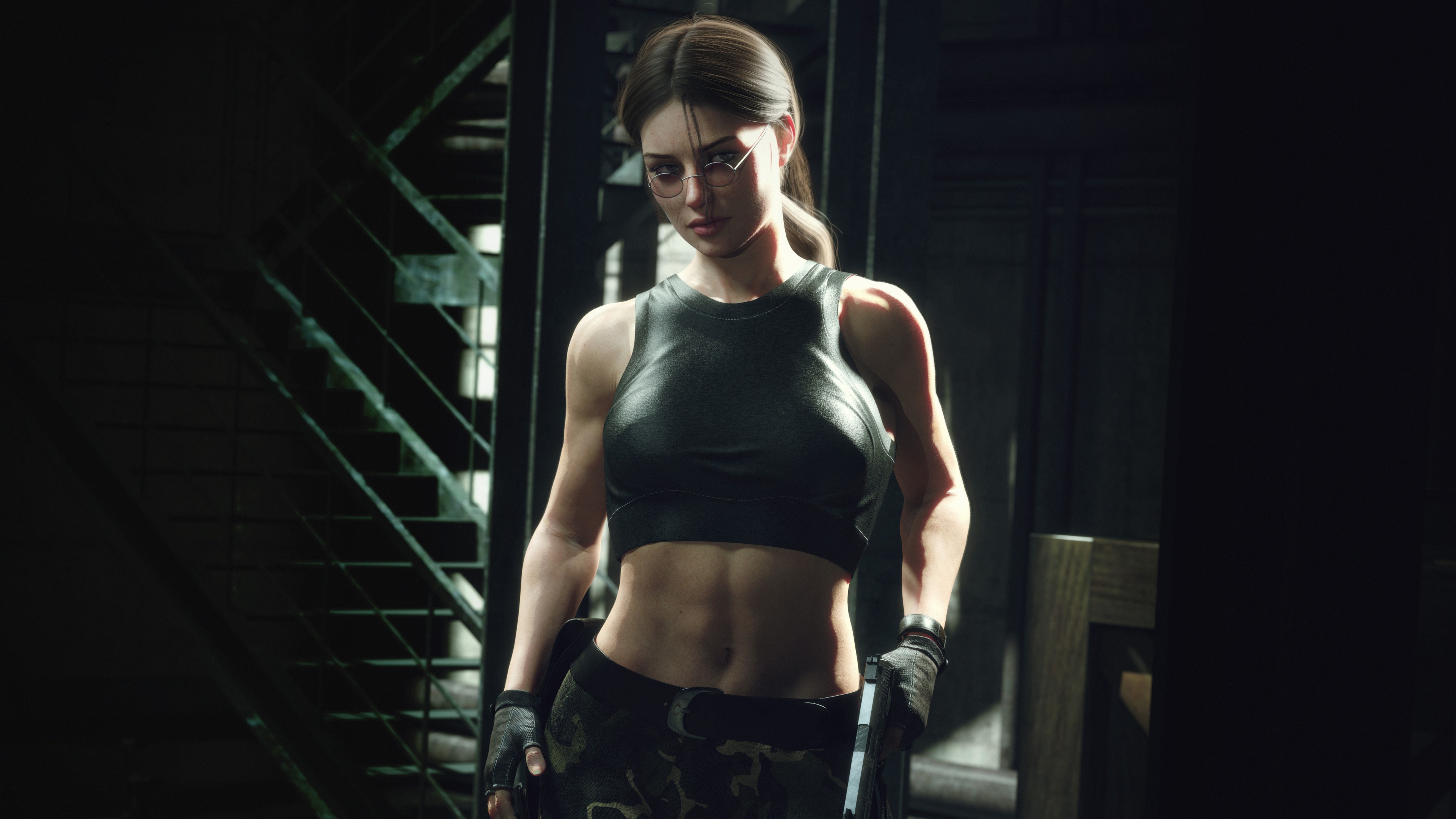 Lara Croft from Tomb Raider with gun and glasses HD Wallpaper
