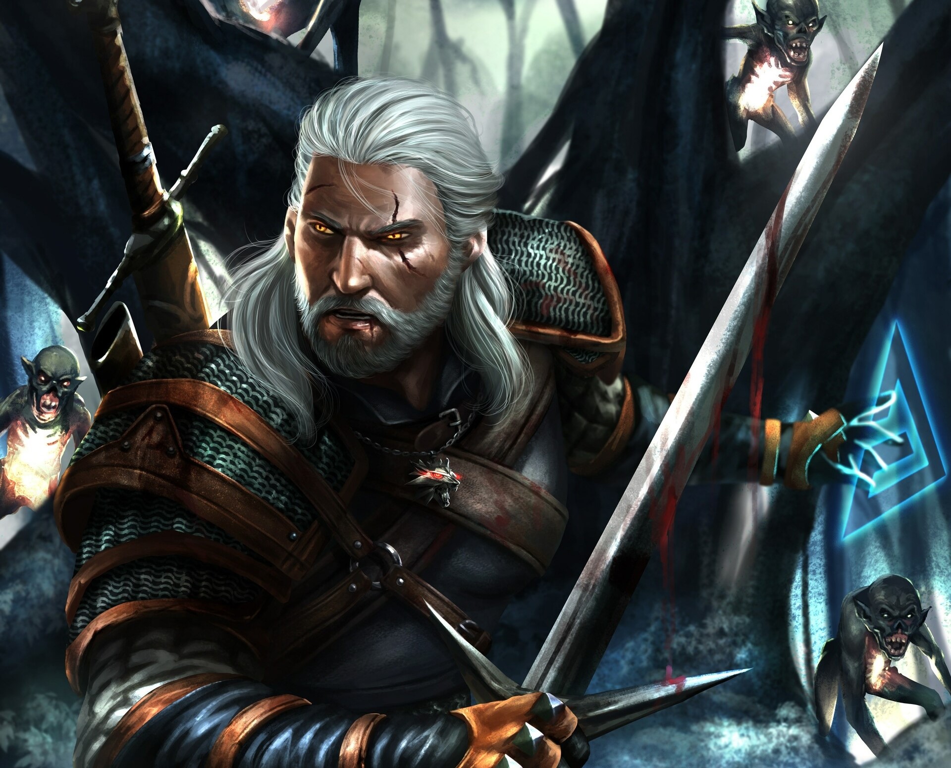 Geralt of Rivia from The Witcher 3 fighting monsters HD Wallpaper