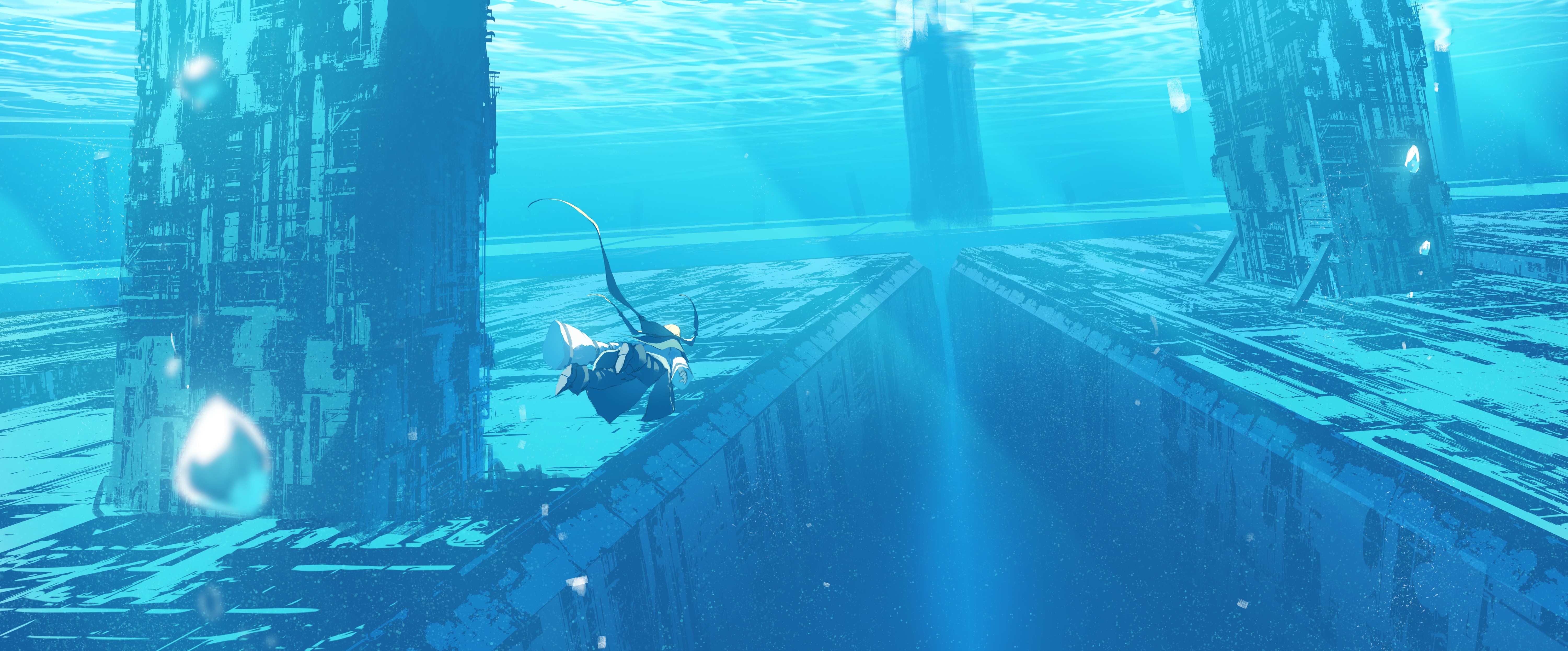 Underwater city with a creature HD Wallpaper