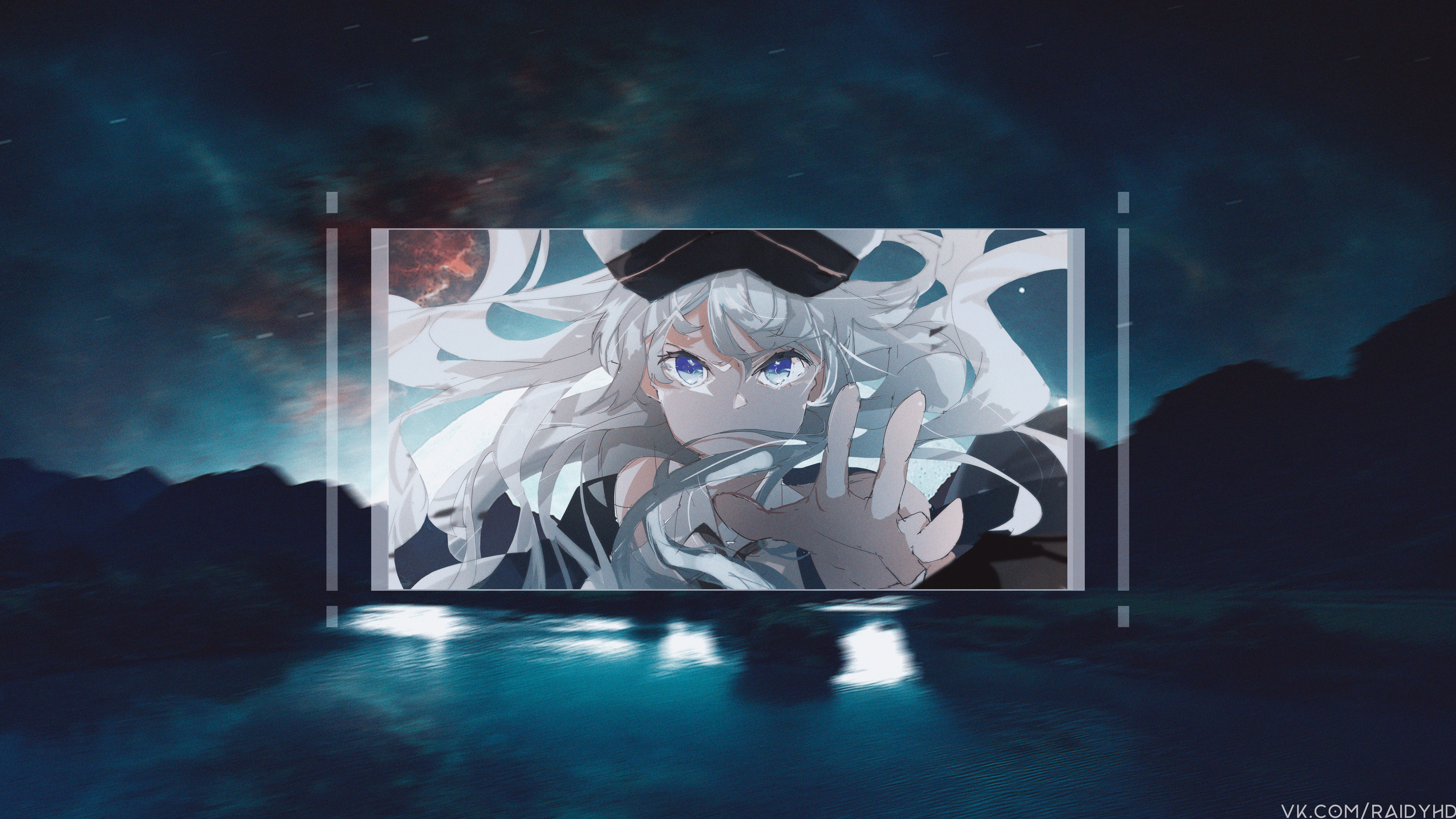 Enterprise from Azur Lane with Moon and Stars HD Wallpaper