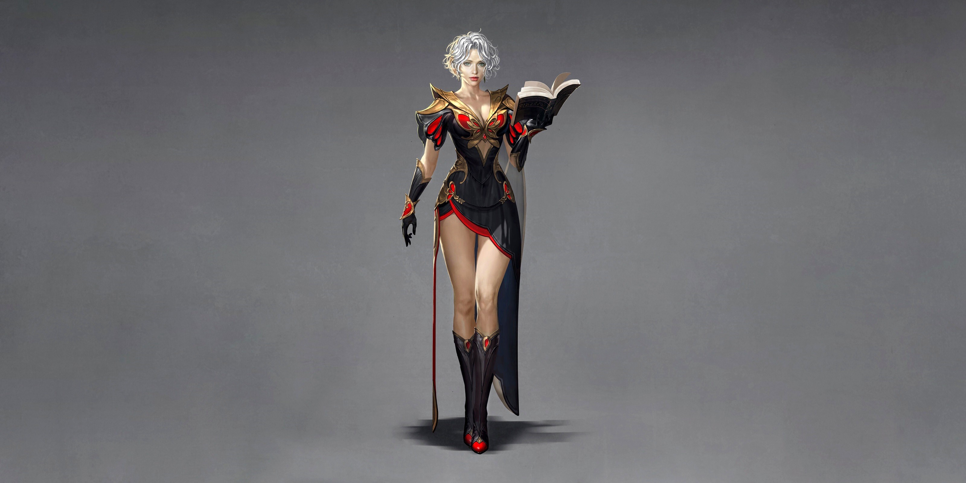 Fantasy woman with white hair holding a book HD Wallpaper