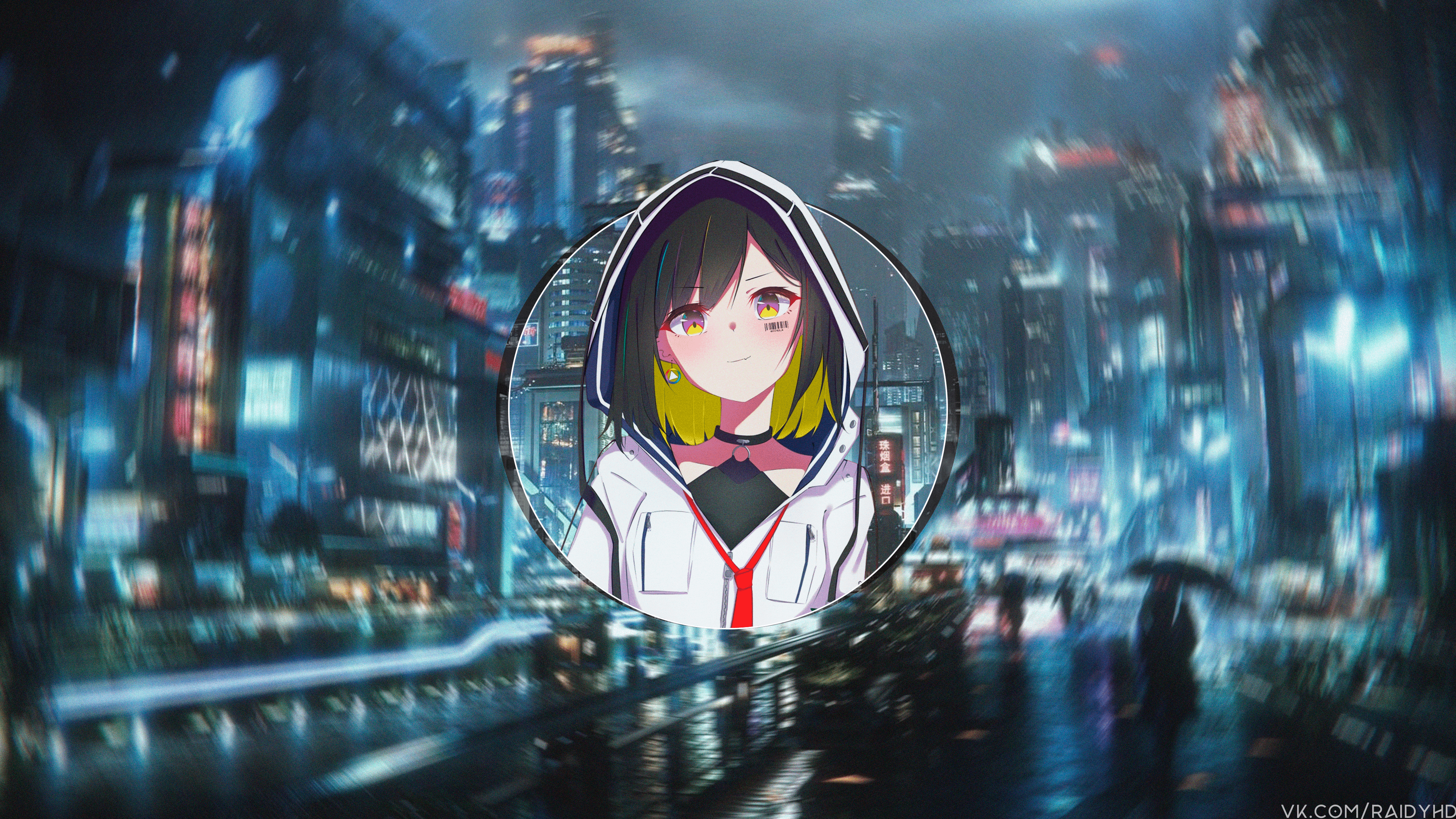 Anime girl in cyberpunk city HD Wallpaper