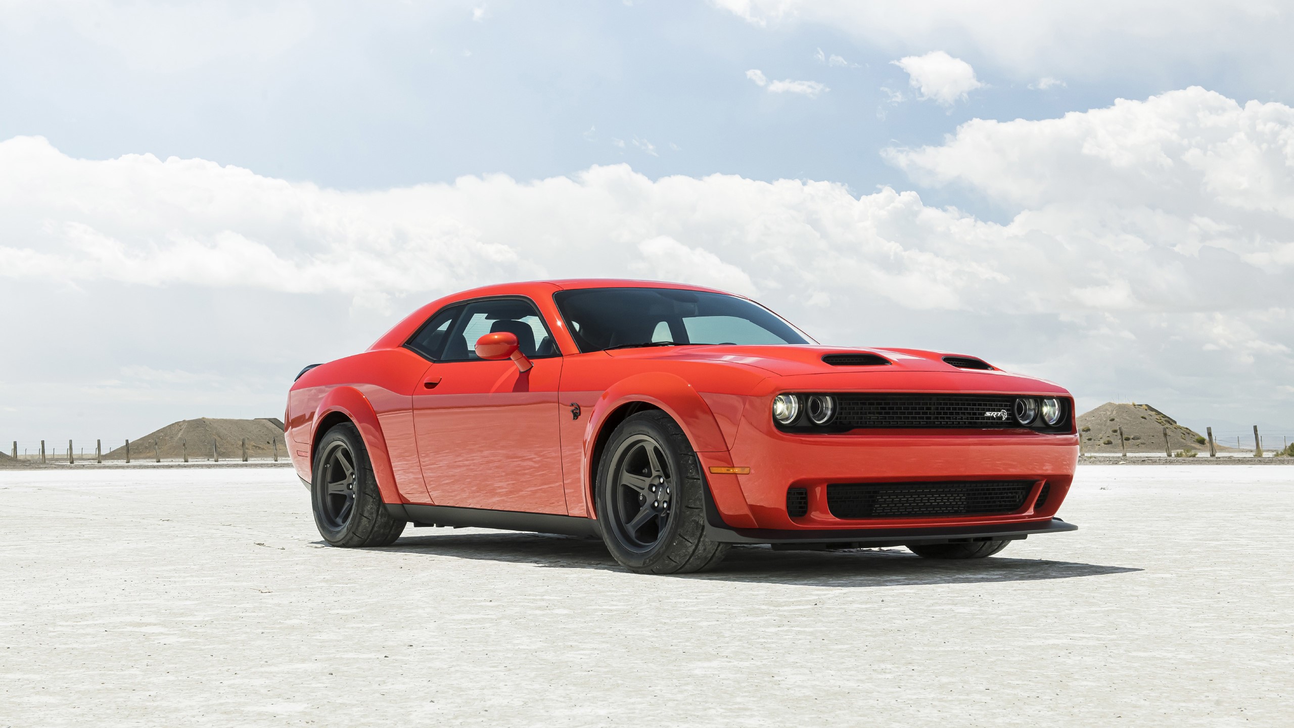 Red Dodge Challenger SRT Hellcat on a Salt Flat HD Wallpaper