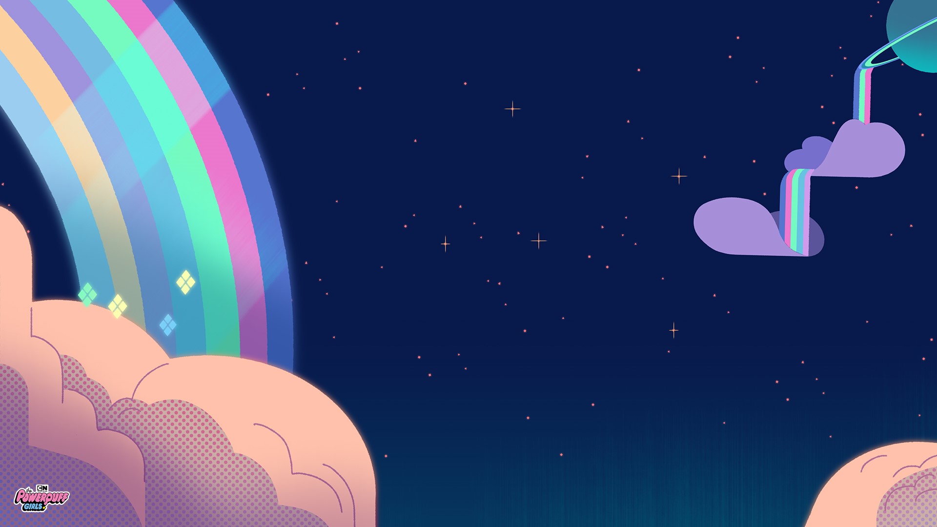 Powerpuff Girls in space with a rainbow HD Wallpaper