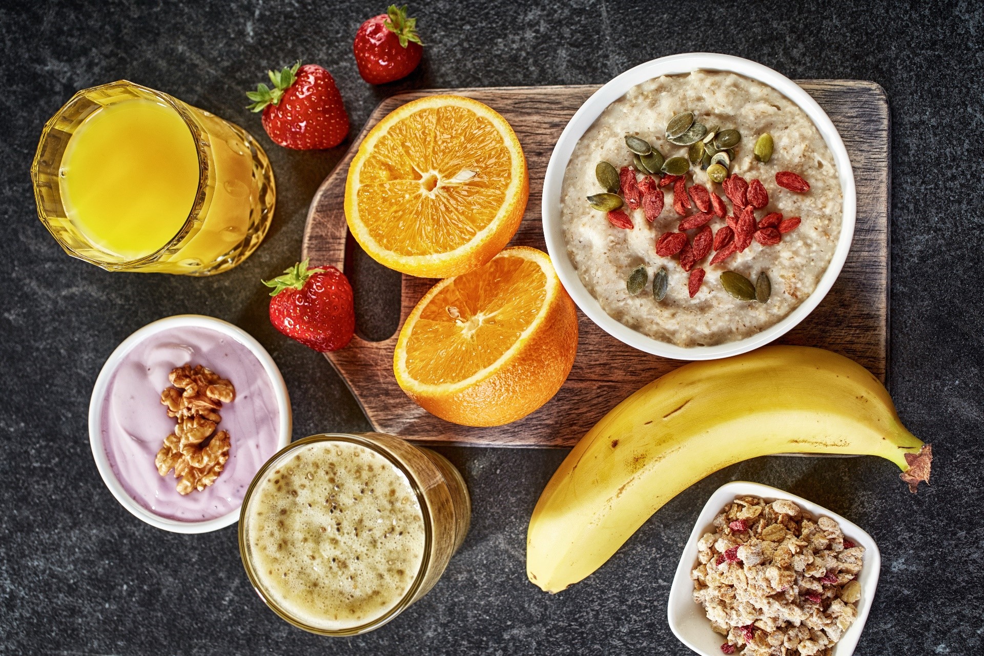 Healthy breakfast with fruits and oatmeal HD Wallpaper