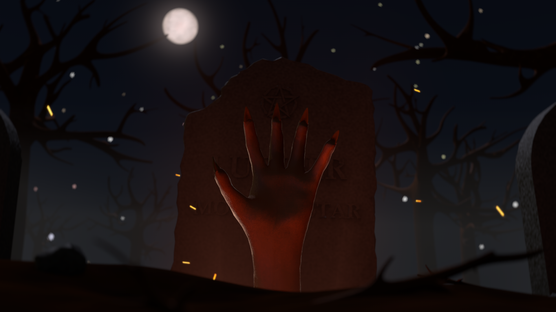 Hand emerging from grave at midnight HD Wallpaper