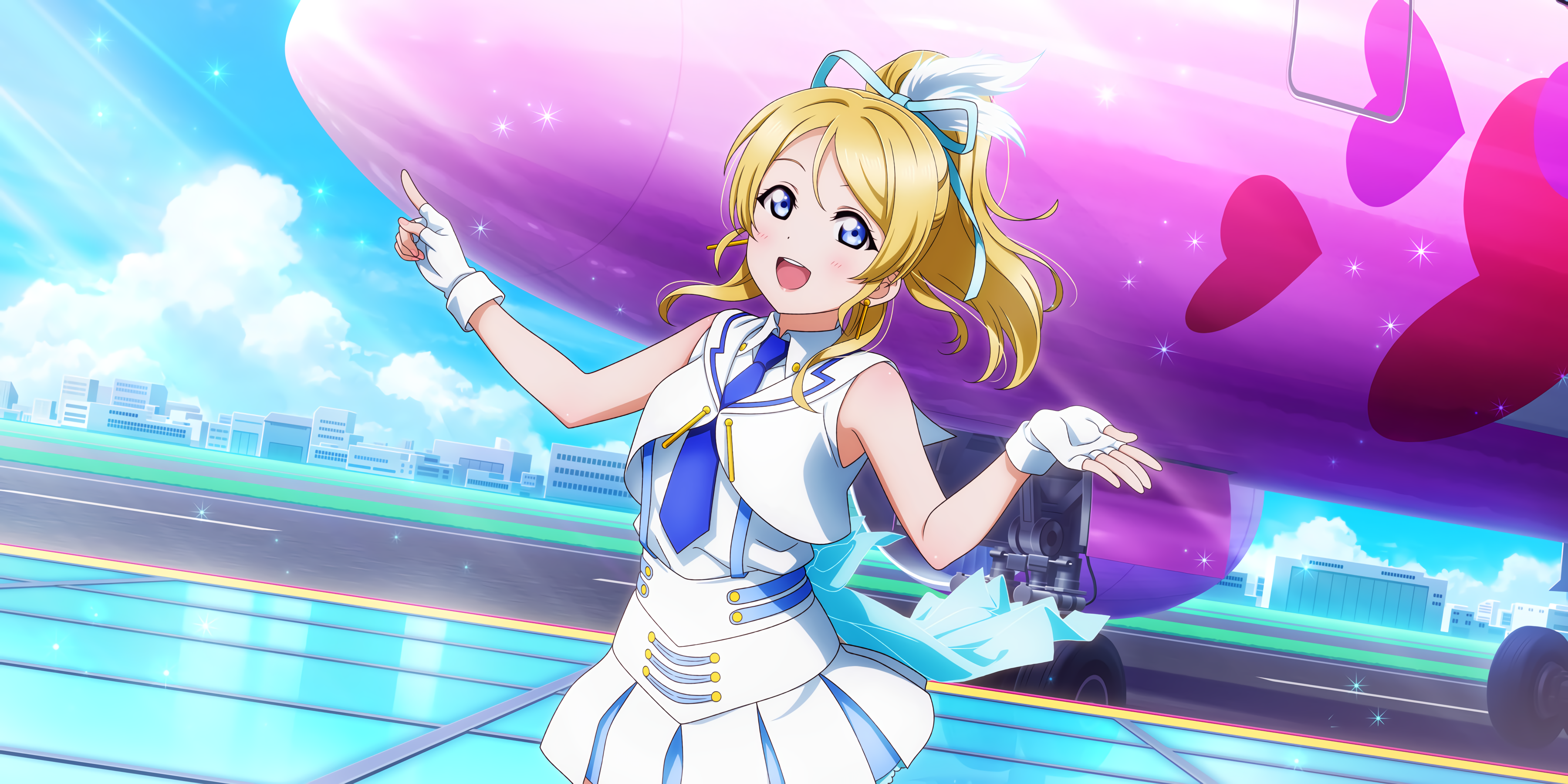 Ayase Eli from Love Live! Sunshine!! on an airplane tarmac HD Wallpaper