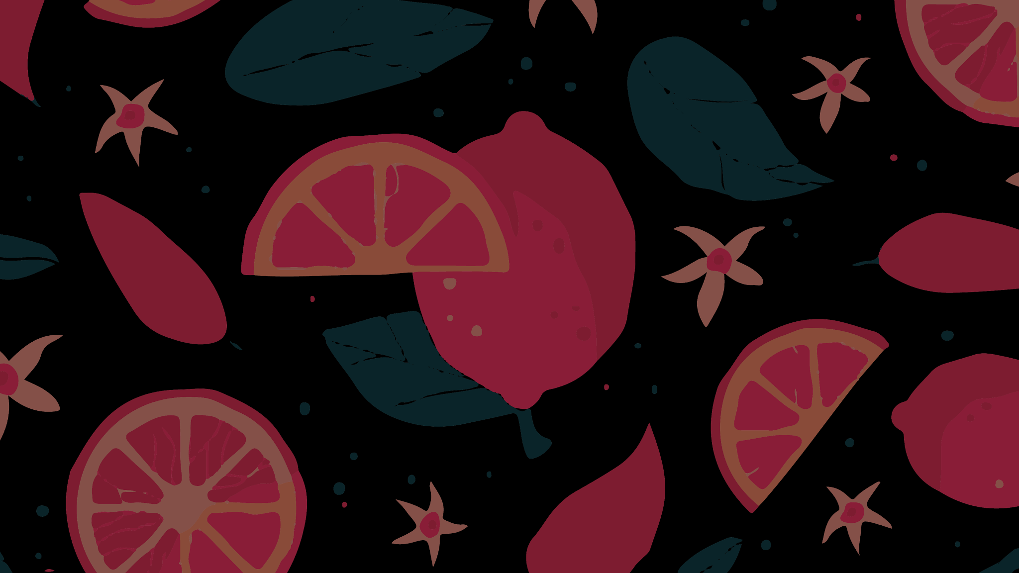 Abstract pattern of citrus fruits and leaves HD Wallpaper