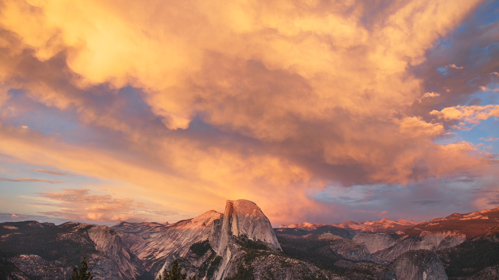 Half Dome Yosemite Valley sunset clouds landscape HD Wallpaper