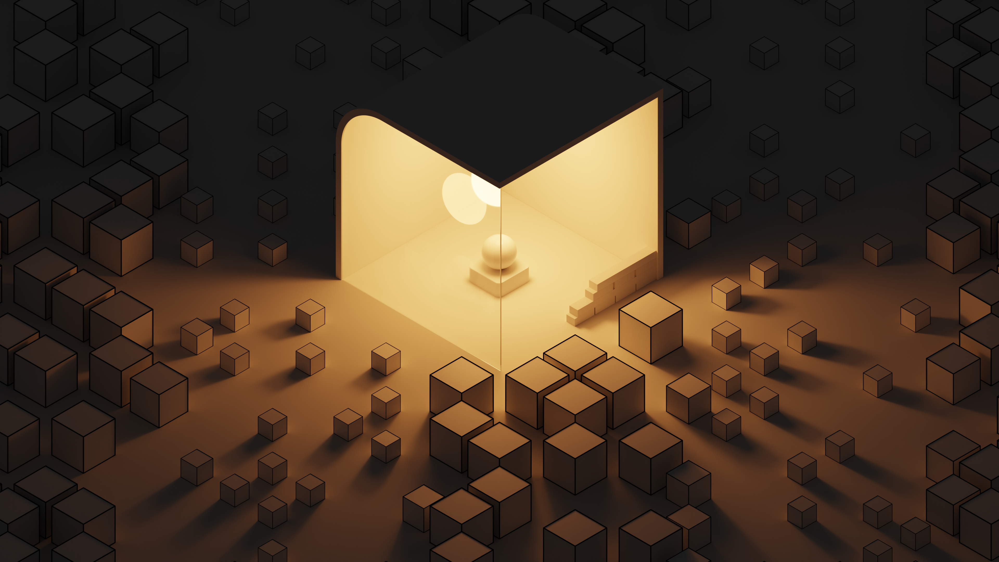 3D Abstract Cubes with Glowing Light HD Wallpaper