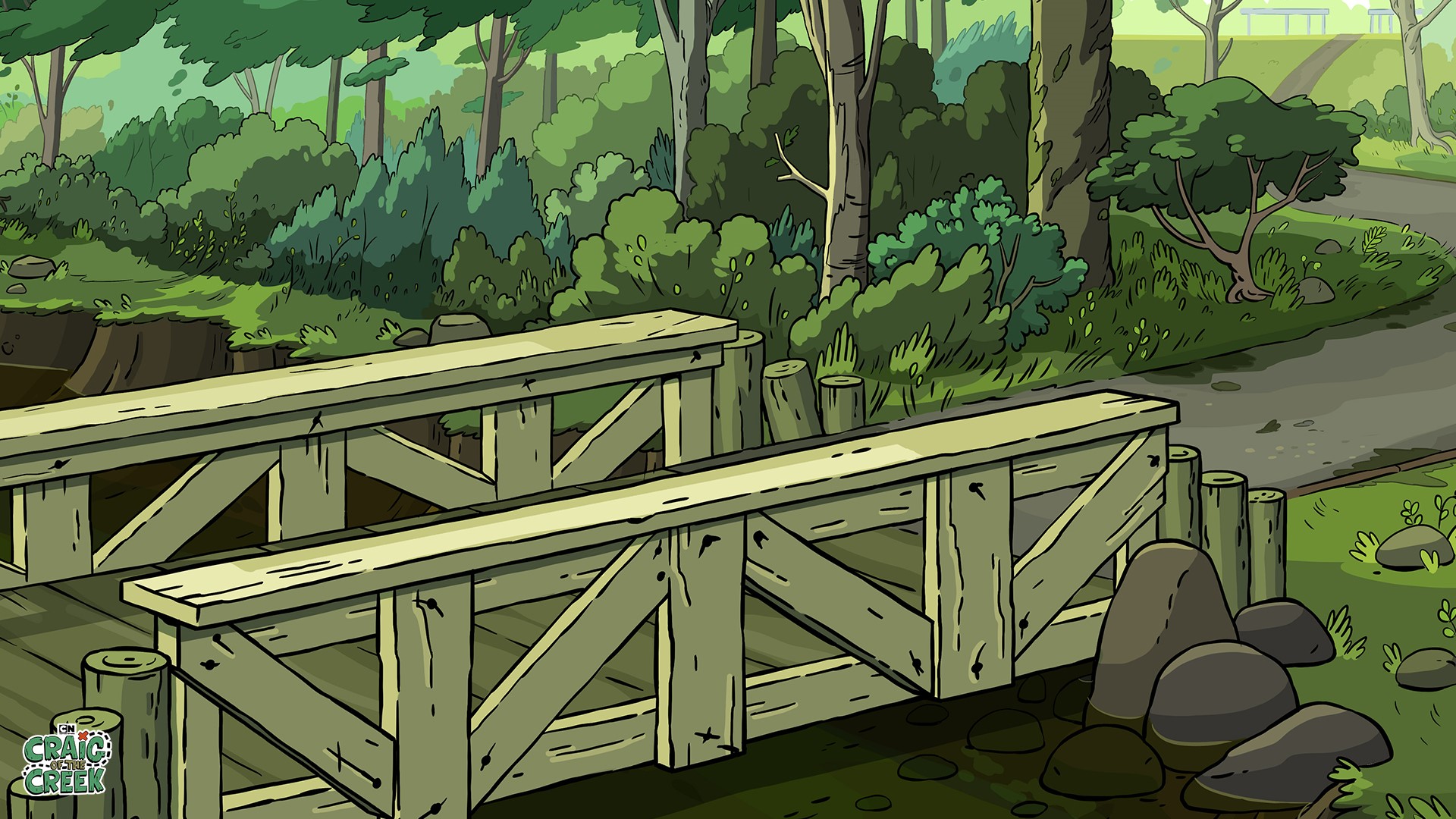 Craig of the Creek wooden bridge in forest HD Wallpaper