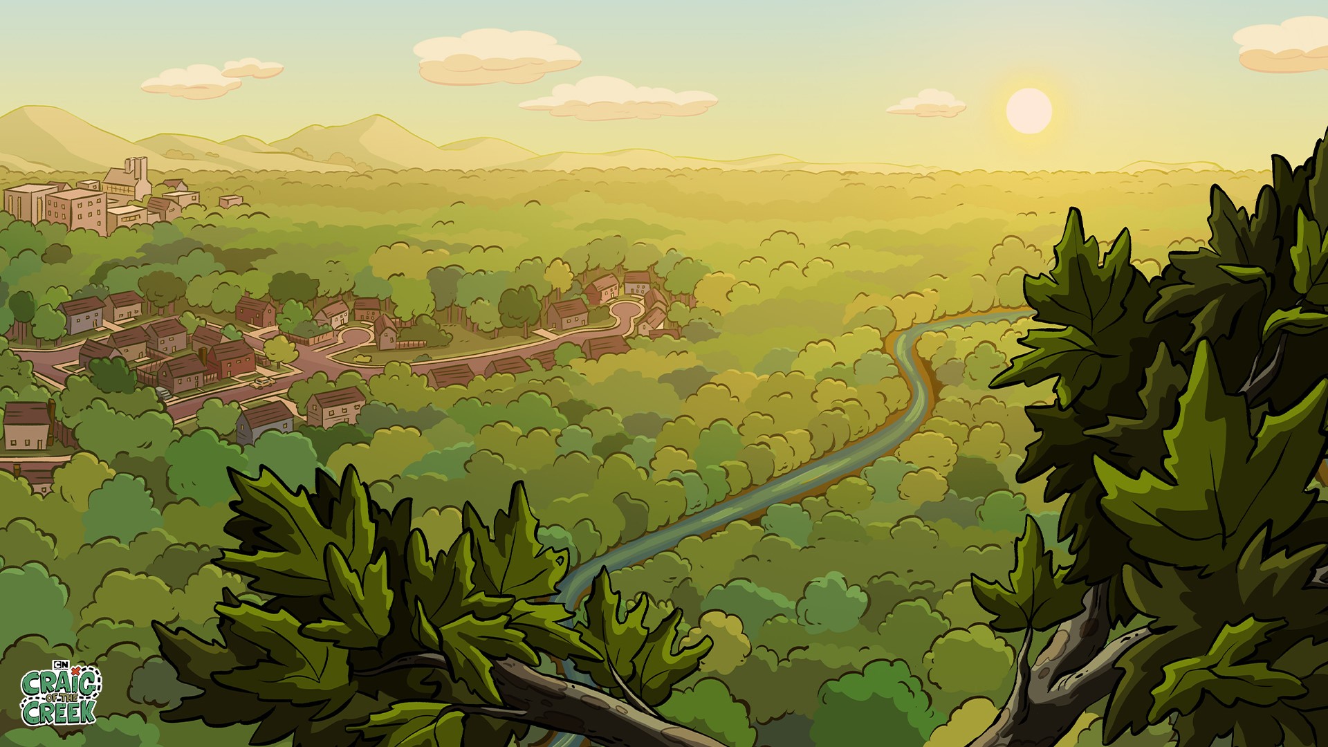 Craig of the Creek landscape with houses and river HD Wallpaper