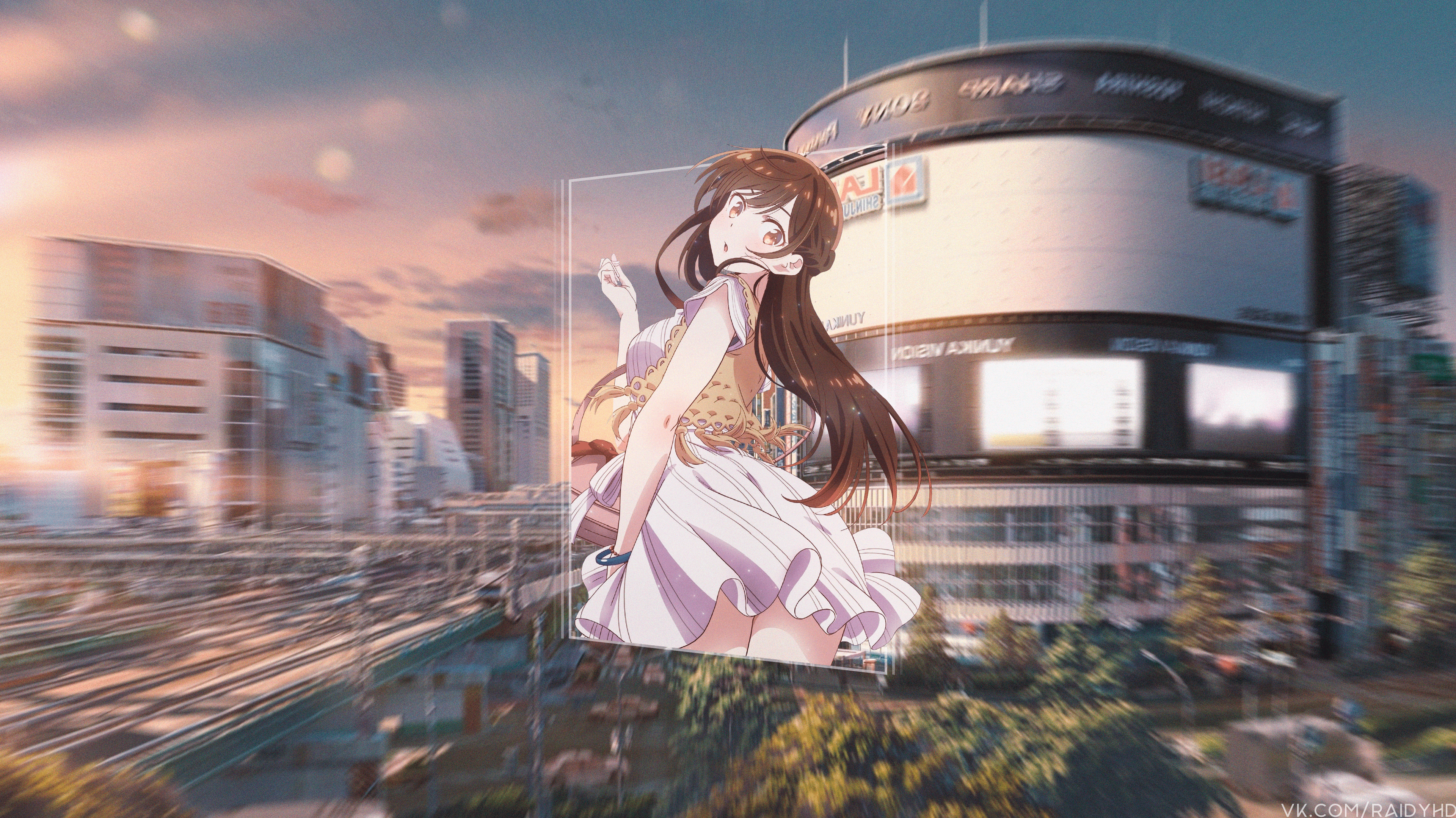 Anime girl in a city HD Wallpaper