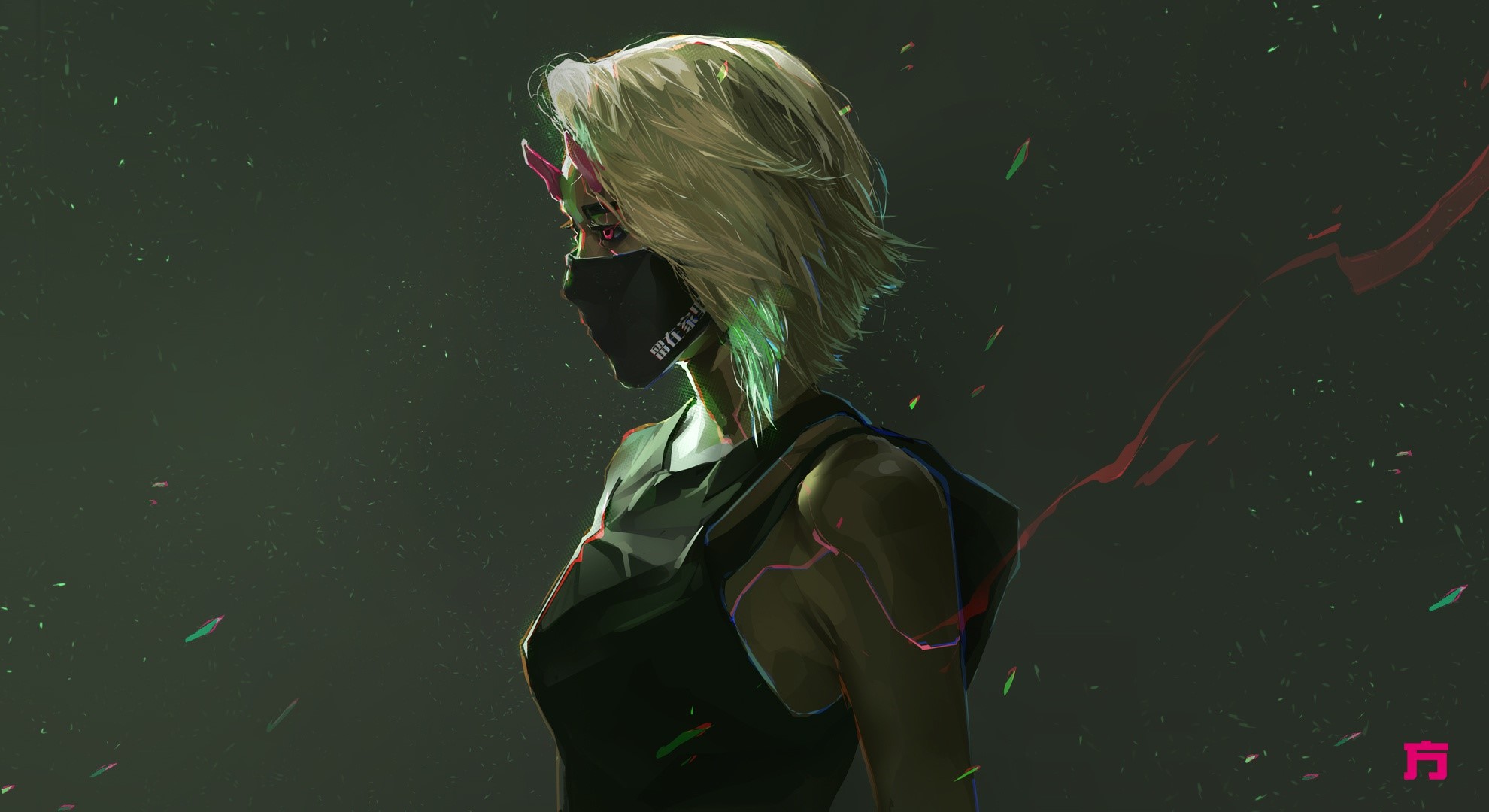 Cyberpunk woman with blonde hair and red eyes HD Wallpaper