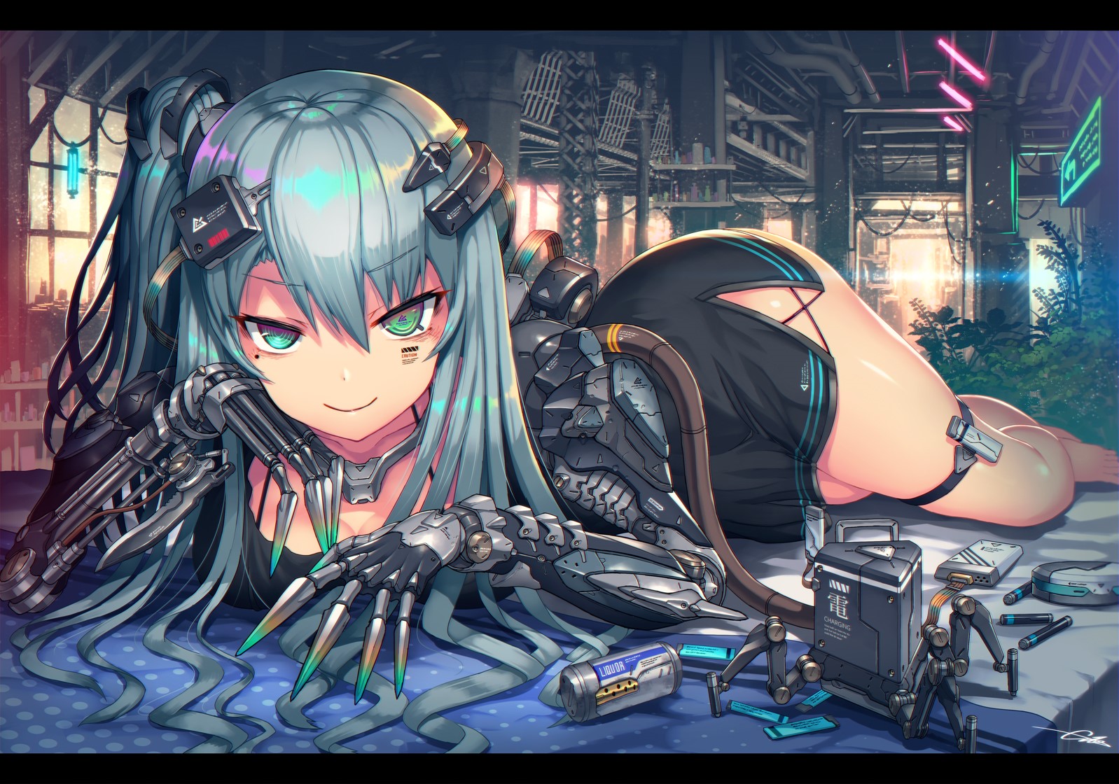 Cyborg anime girl with mechanical arms HD Wallpaper