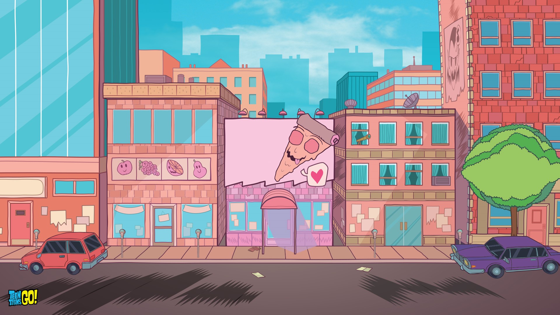 Teen Titans Cartoon Network City Street Scene HD Wallpaper
