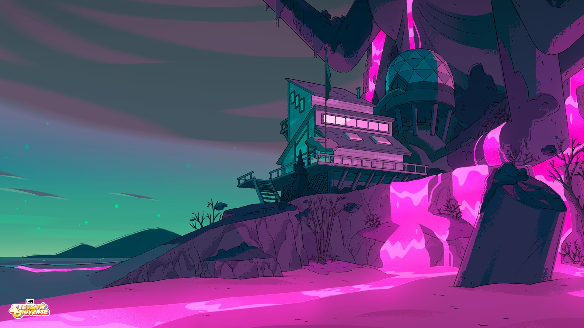 Steven Universe Beach House on a Pink Landscape HD Wallpaper