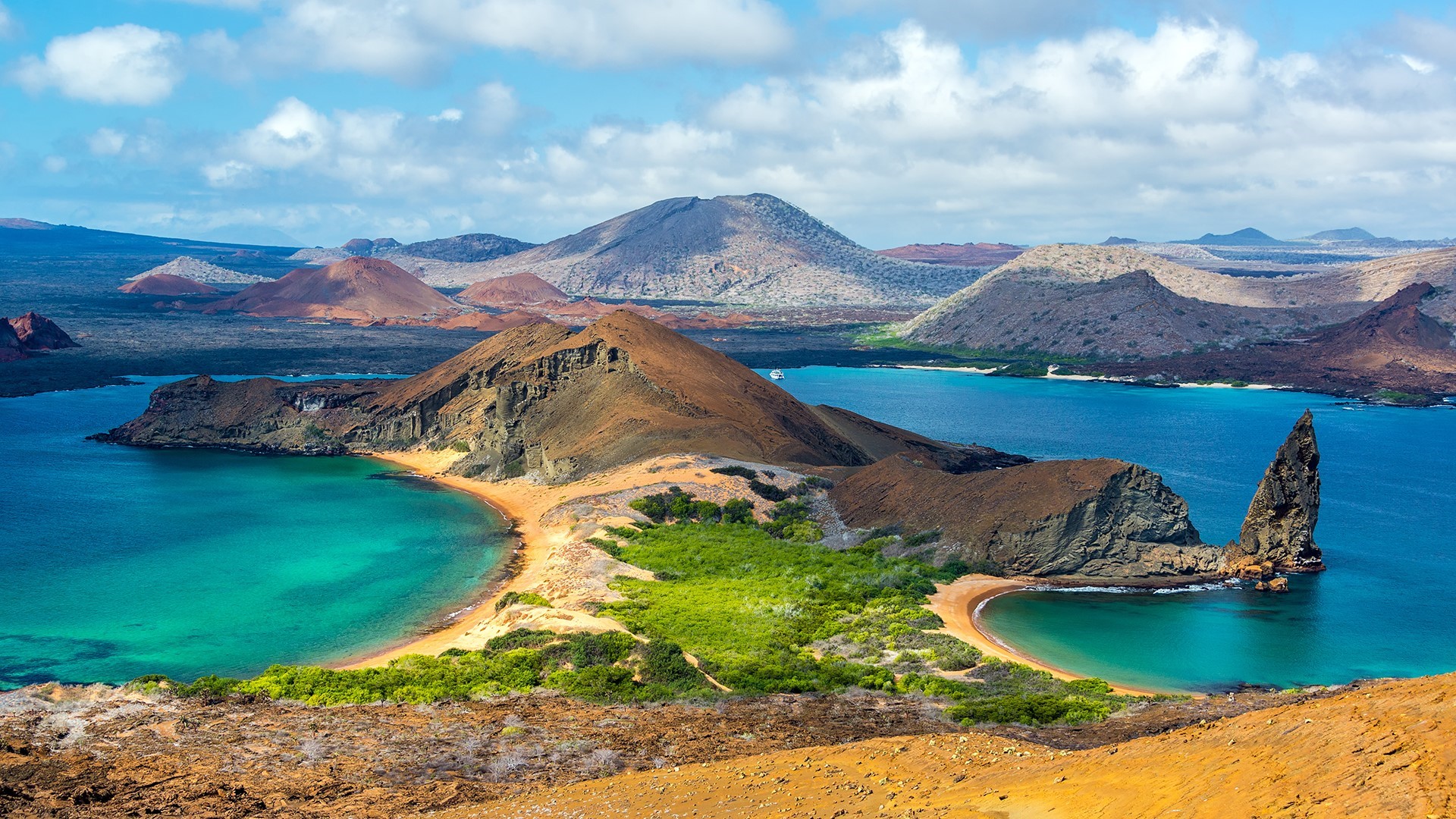 Volcanic islands and turquoise waters in the Galapagos Islands, Ecuador HD Wallpaper