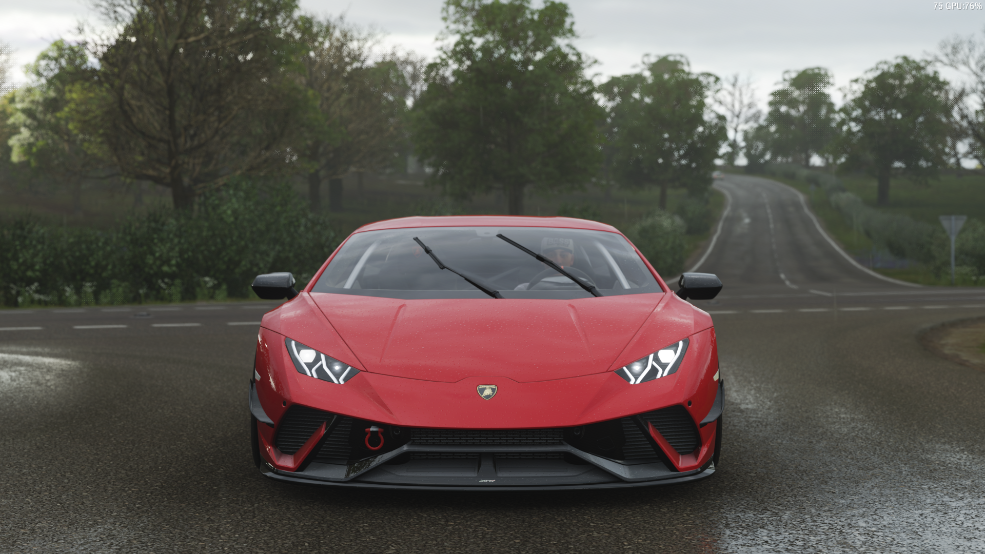 Red Lamborghini Huracan Performante on a wet road HD Wallpaper