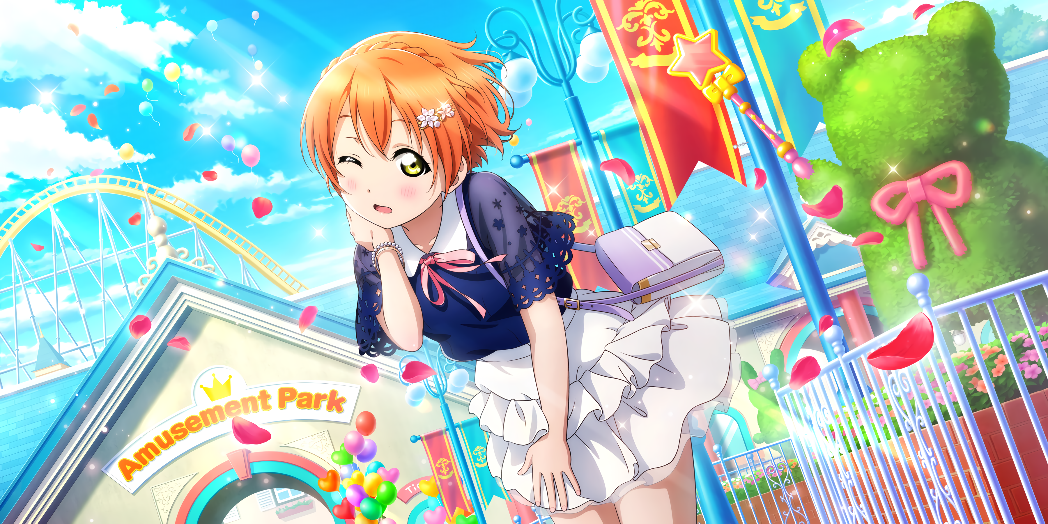 Rin Hoshizora from Love Live! at an Amusement Park HD Wallpaper