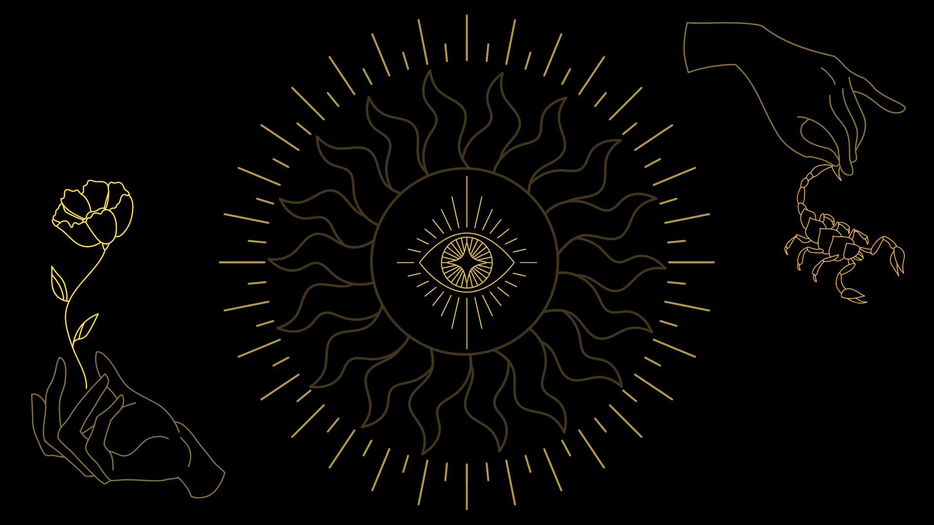 Minimalist sun with eye, flower, and scorpion HD Wallpaper