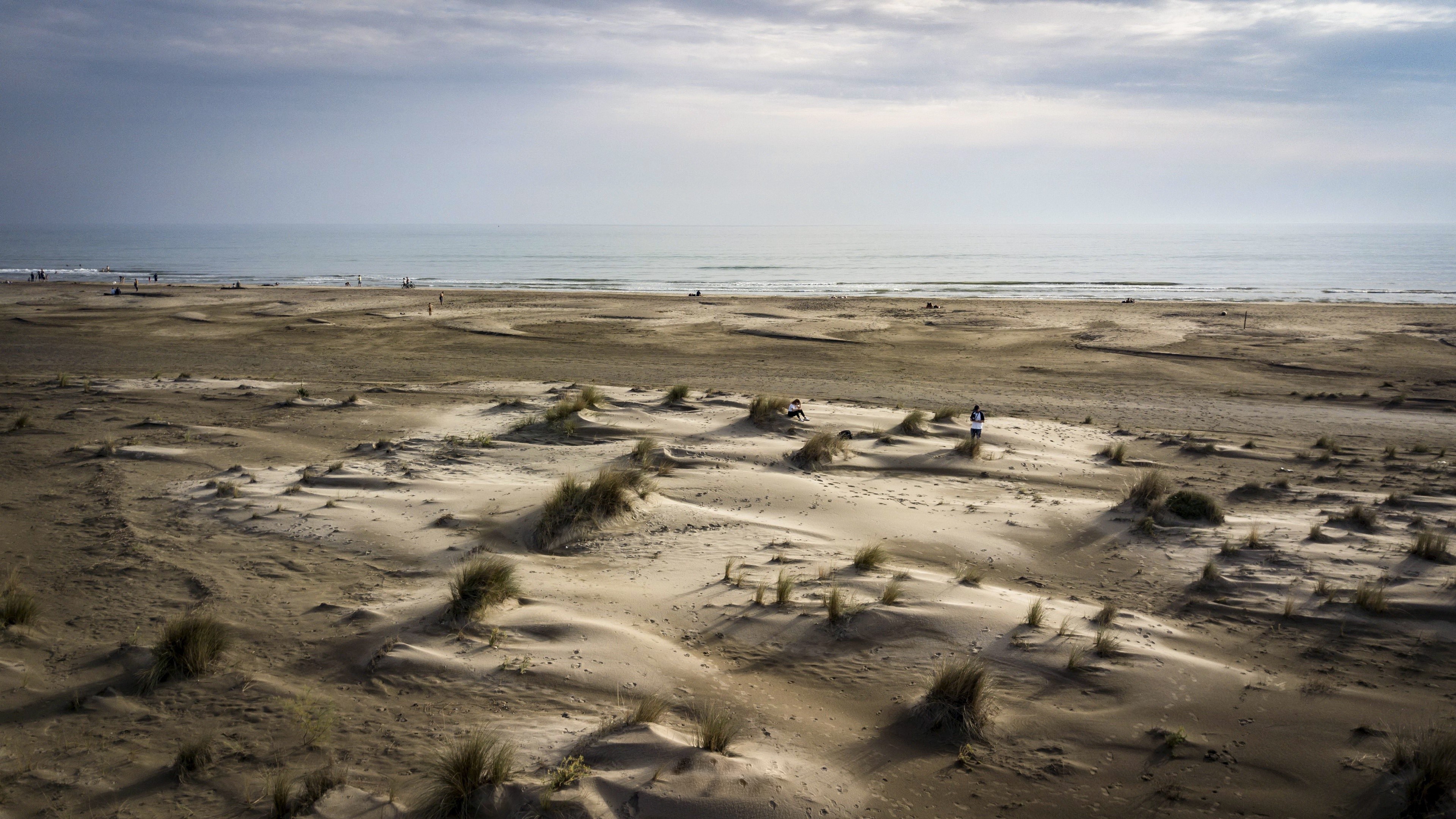 Beach with sand dunes and ocean HD Wallpaper