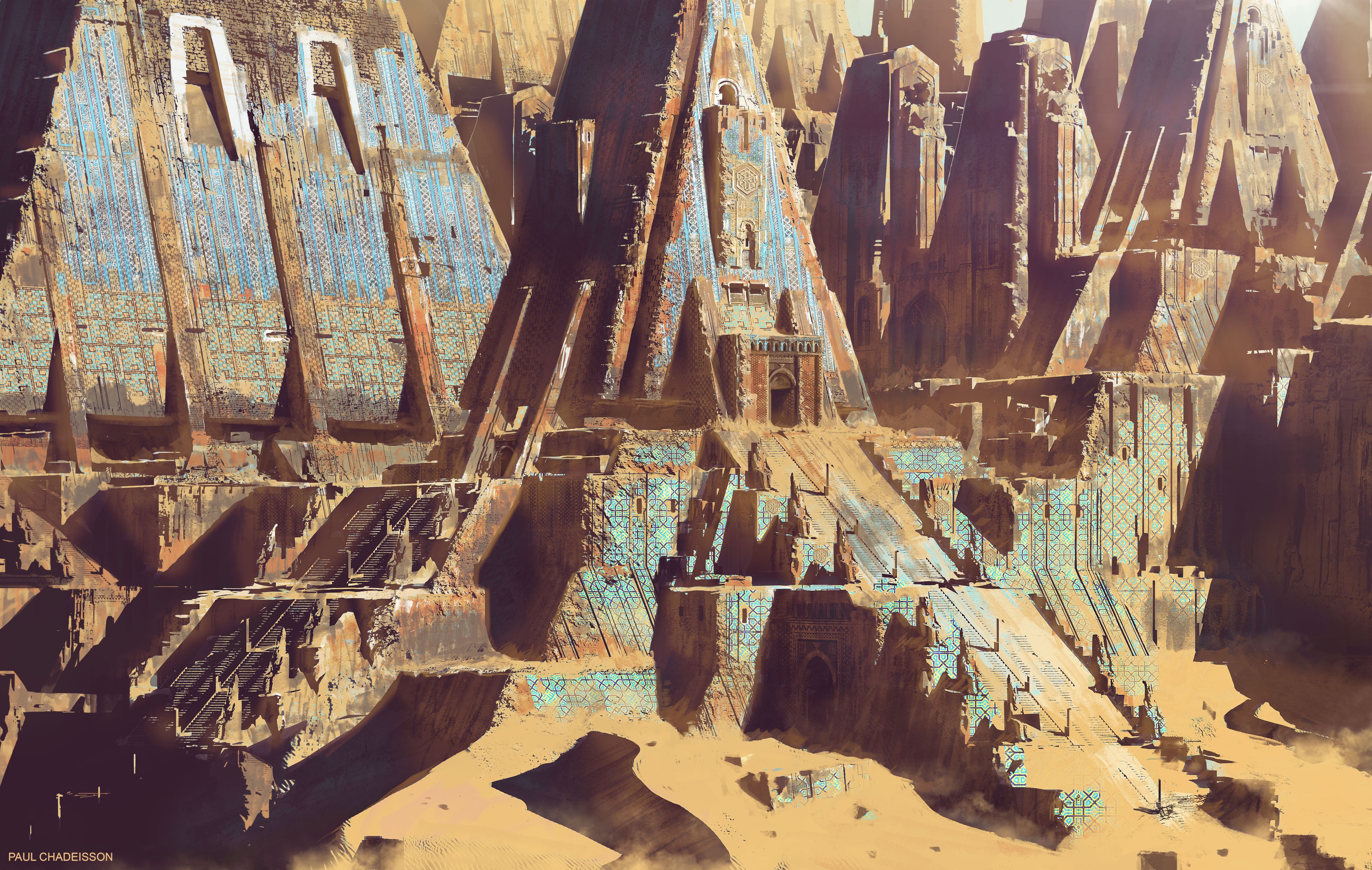 4K concept art of ancient desert city by Paul Chadeisson HD Wallpaper