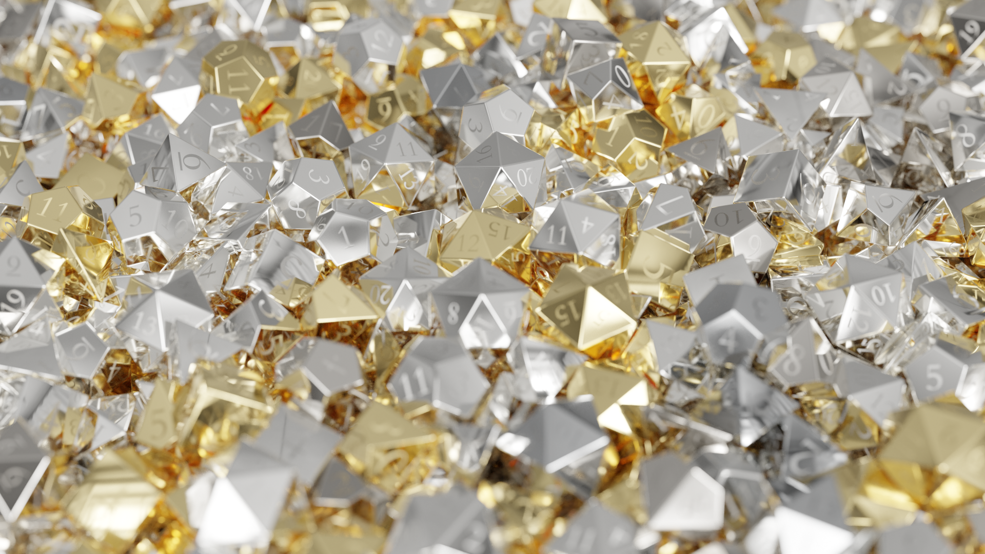 Pile of Gold and Silver Dungeons and Dragons Dice HD Wallpaper