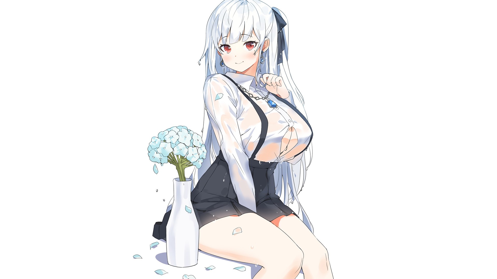Anime girl with silver hair and red eyes HD Wallpaper