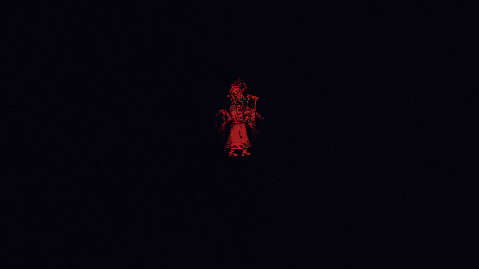 Red figure playing a lyre on a black background HD Wallpaper
