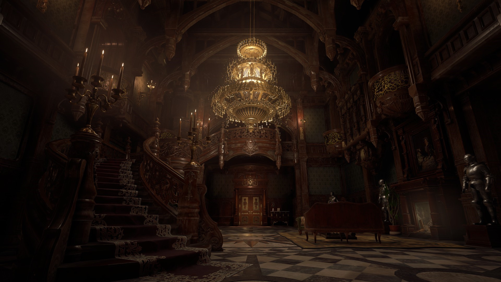 Resident Evil Village grand hall with chandelier HD Wallpaper