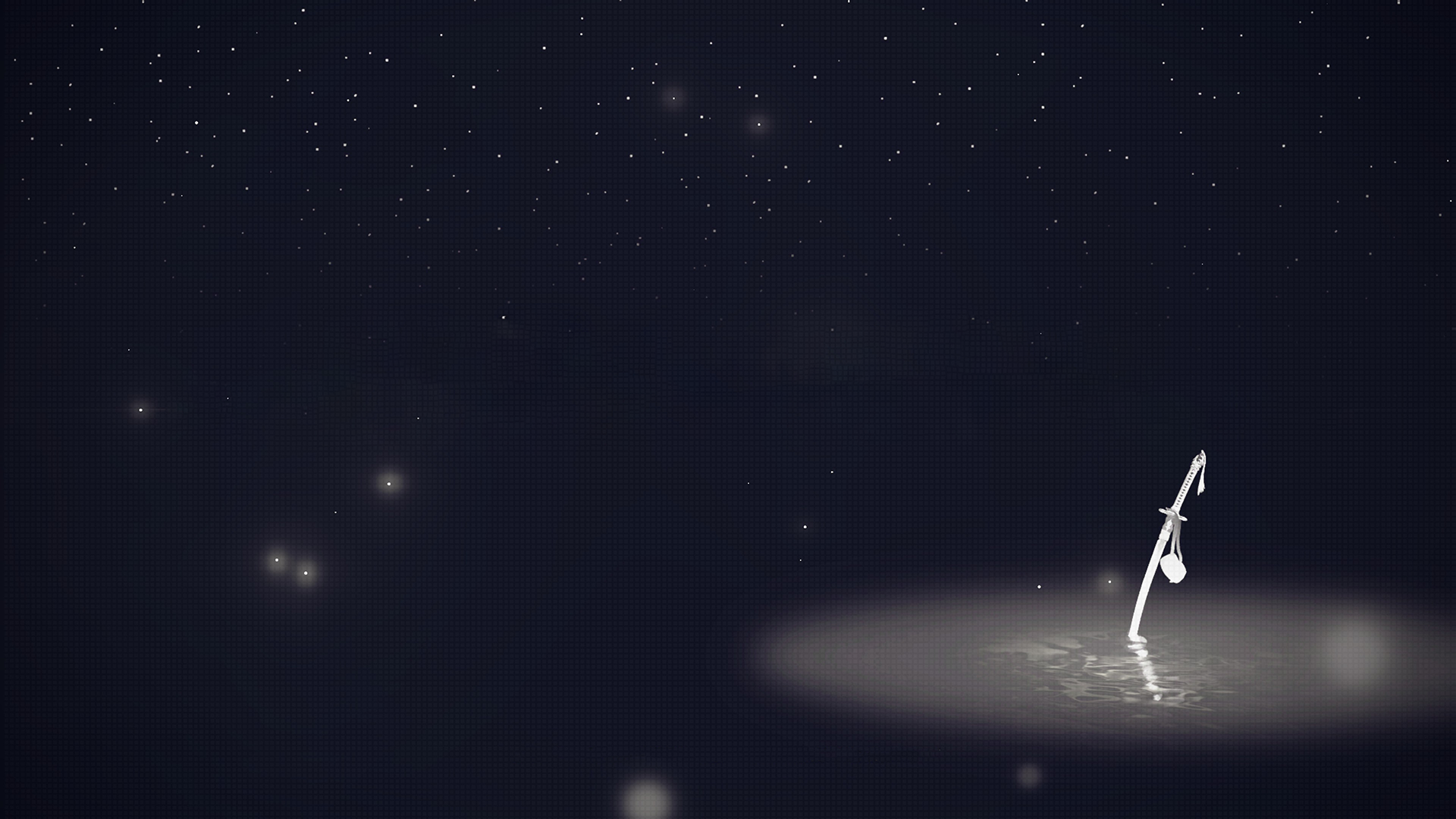 A sword stuck in water under the stars HD Wallpaper