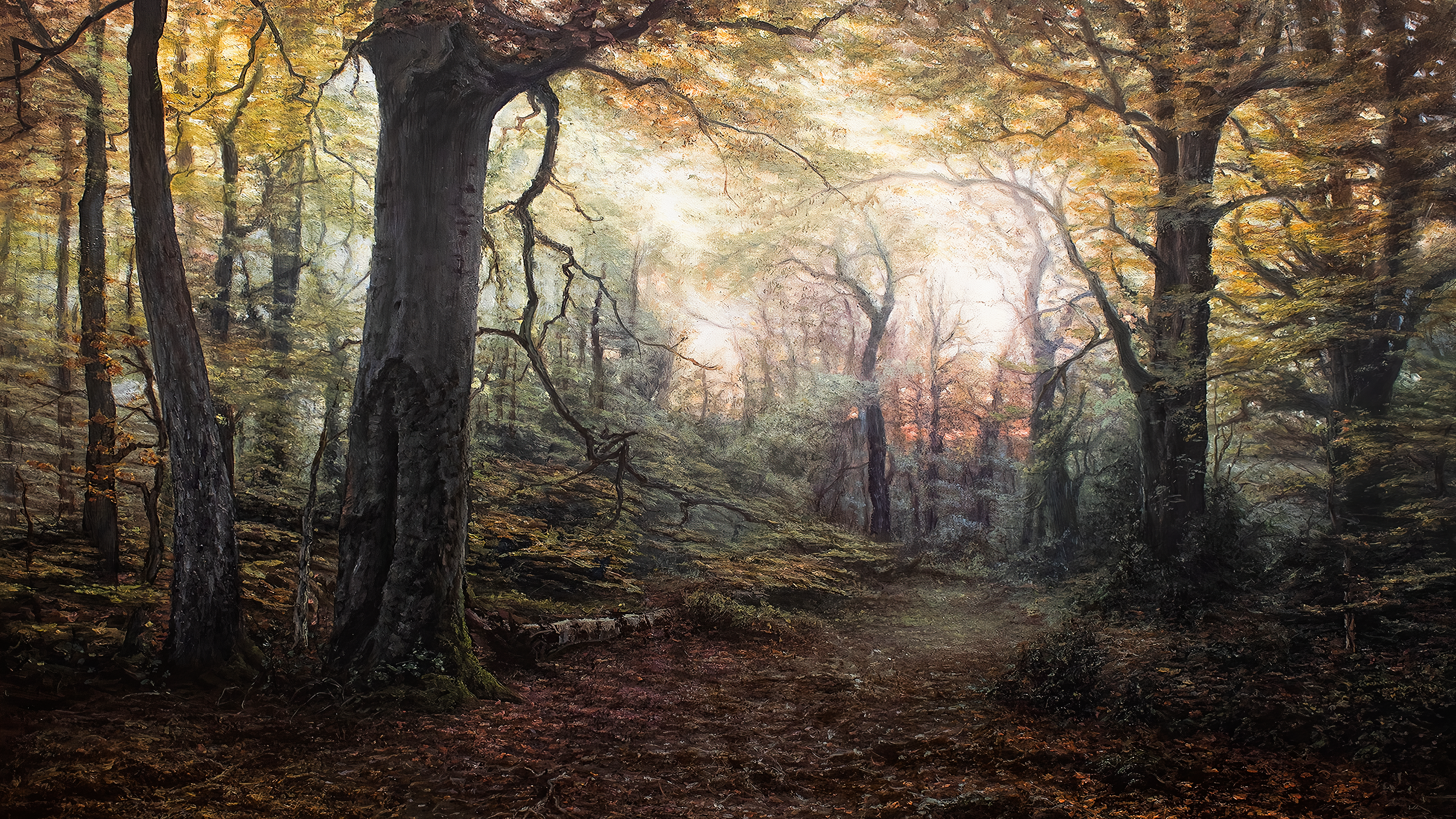 4K painting of a forest in fall HD Wallpaper