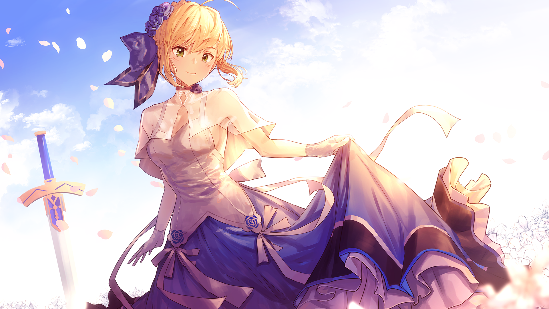 Saber from Fate/stay night with sword and dress HD Wallpaper