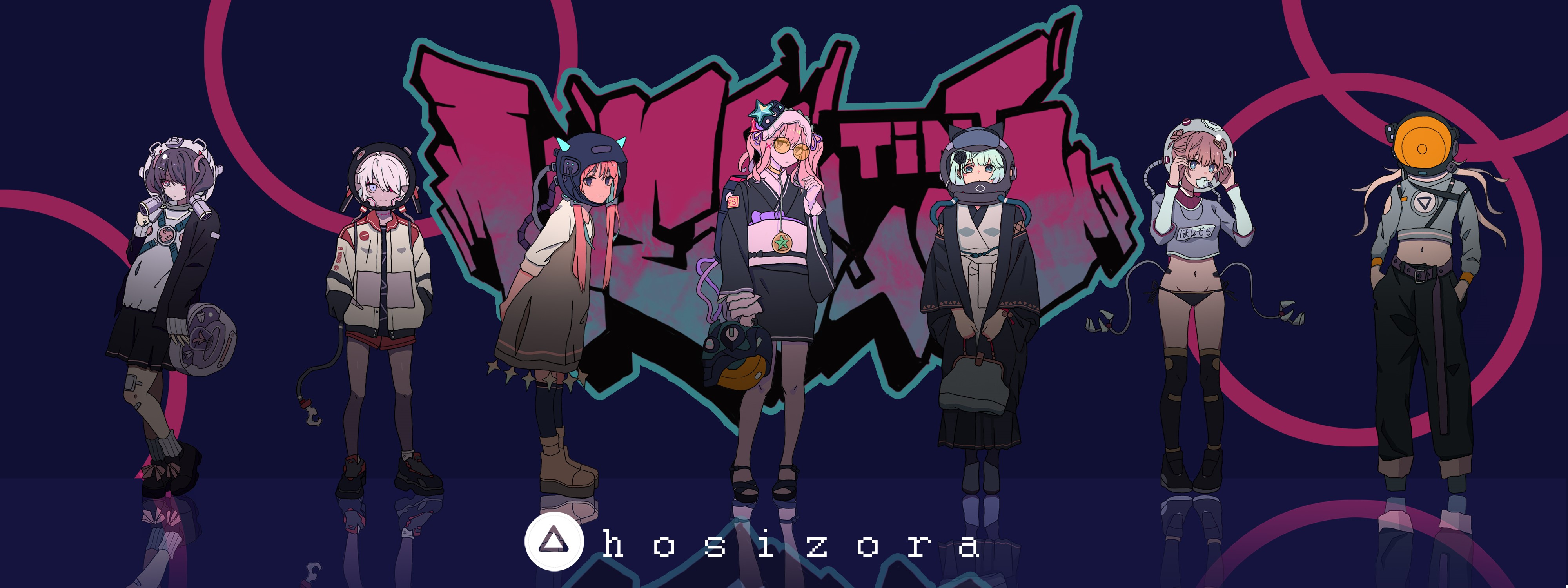 Group of anime characters with graffiti background HD Wallpaper
