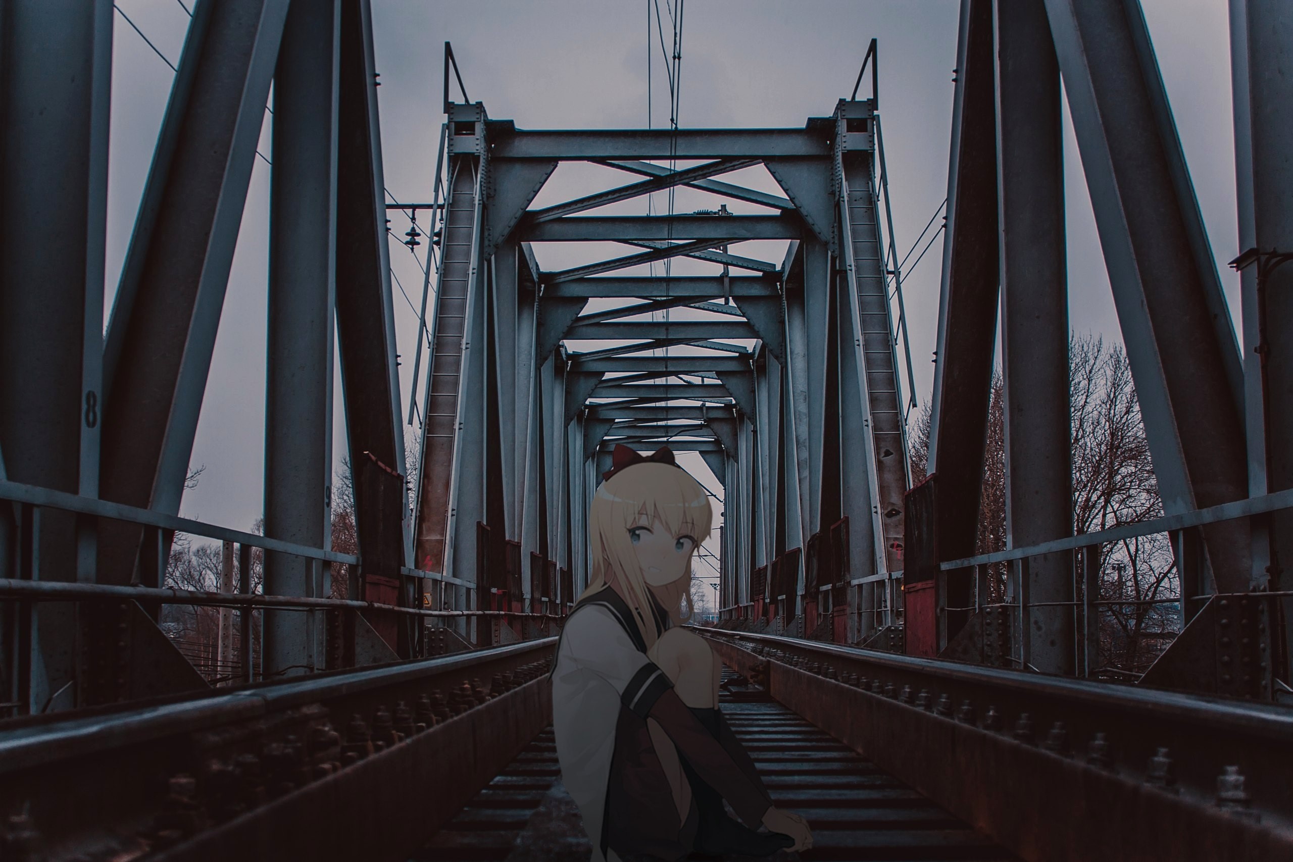 Kyoko Toshino from Yuru Yuri on a bridge HD Wallpaper