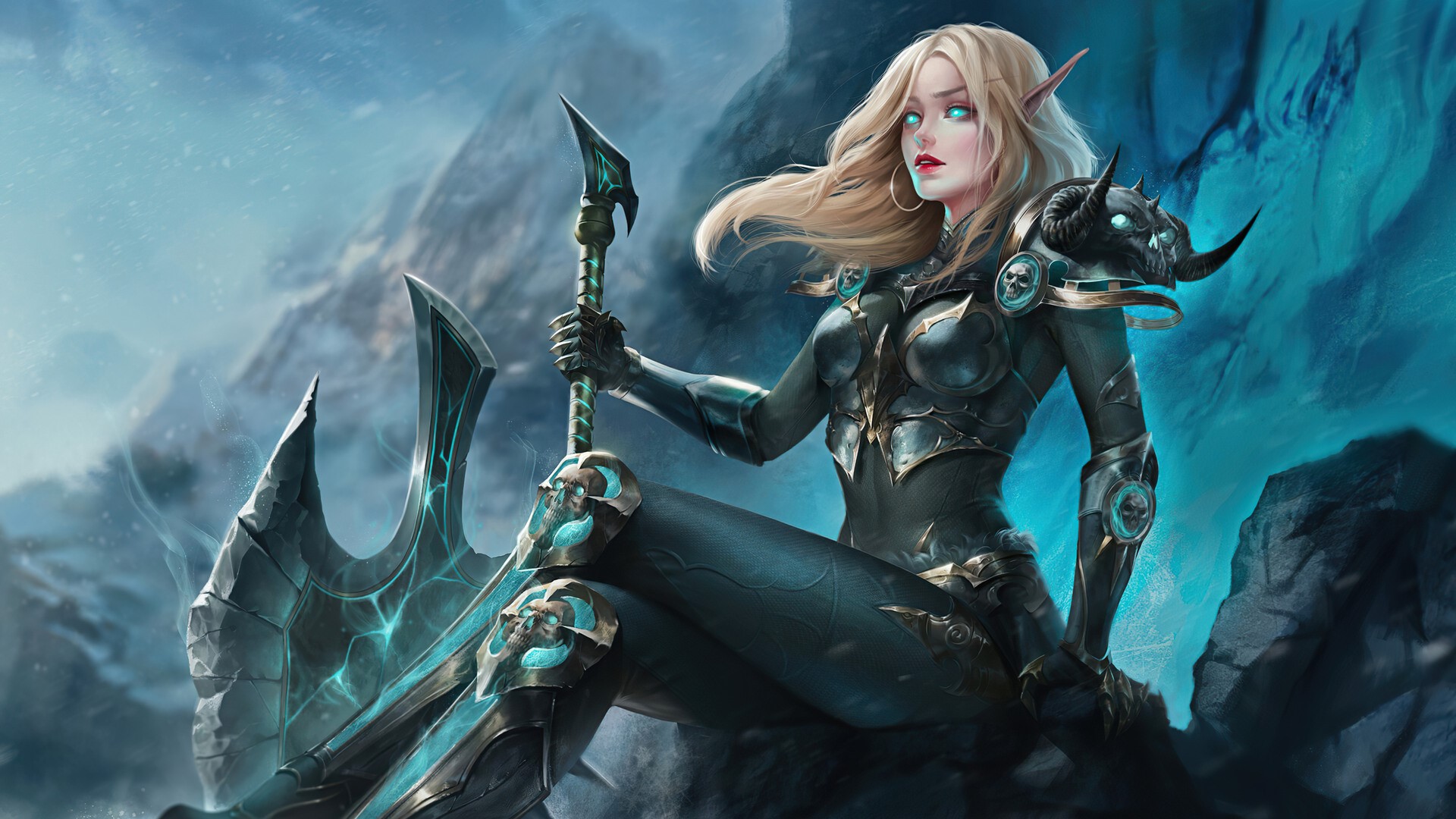 Fantasy female warrior with blonde hair and axe HD Wallpaper