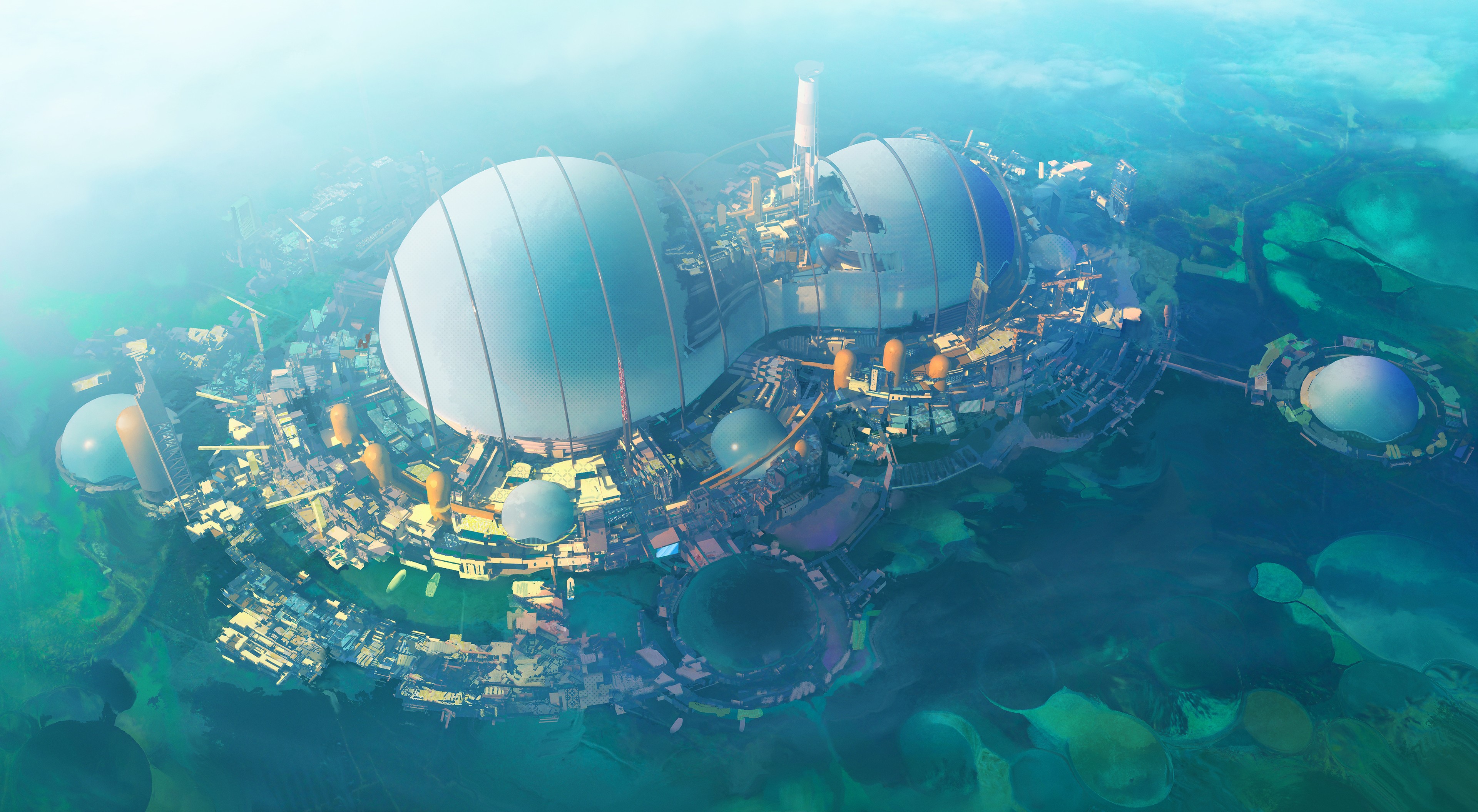 Science fiction city on the sea by Leon Tukker HD Wallpaper