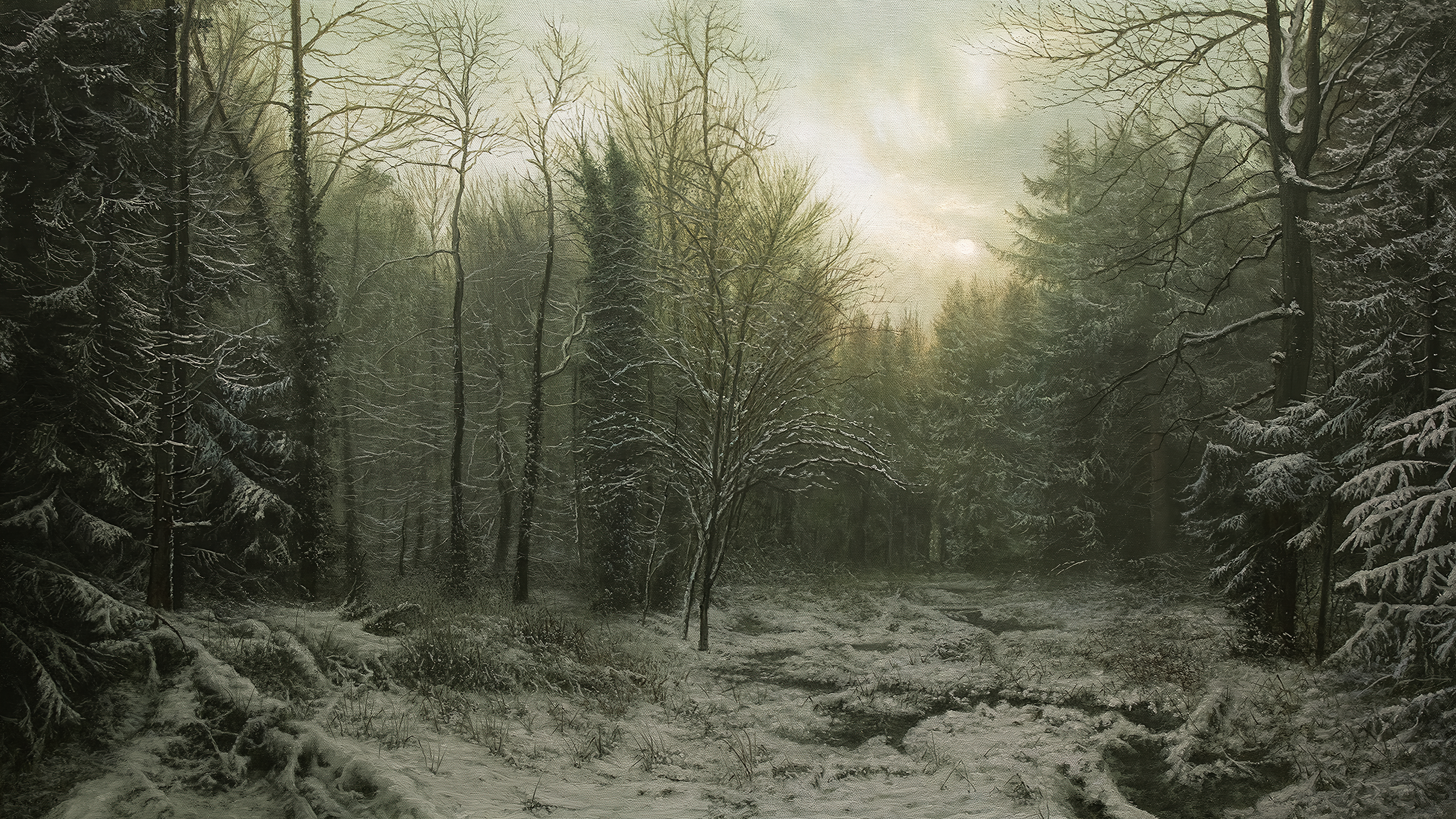 4K Winter Forest Landscape Painting HD Wallpaper