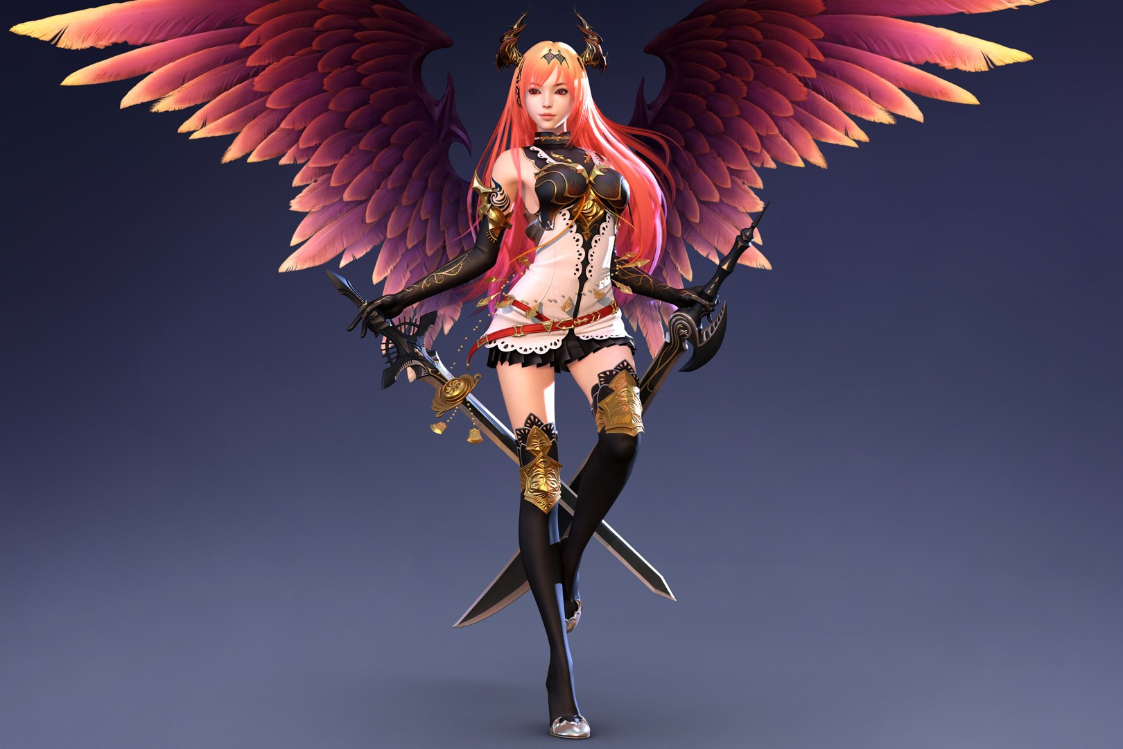 Fantasy girl with wings and swords HD Wallpaper
