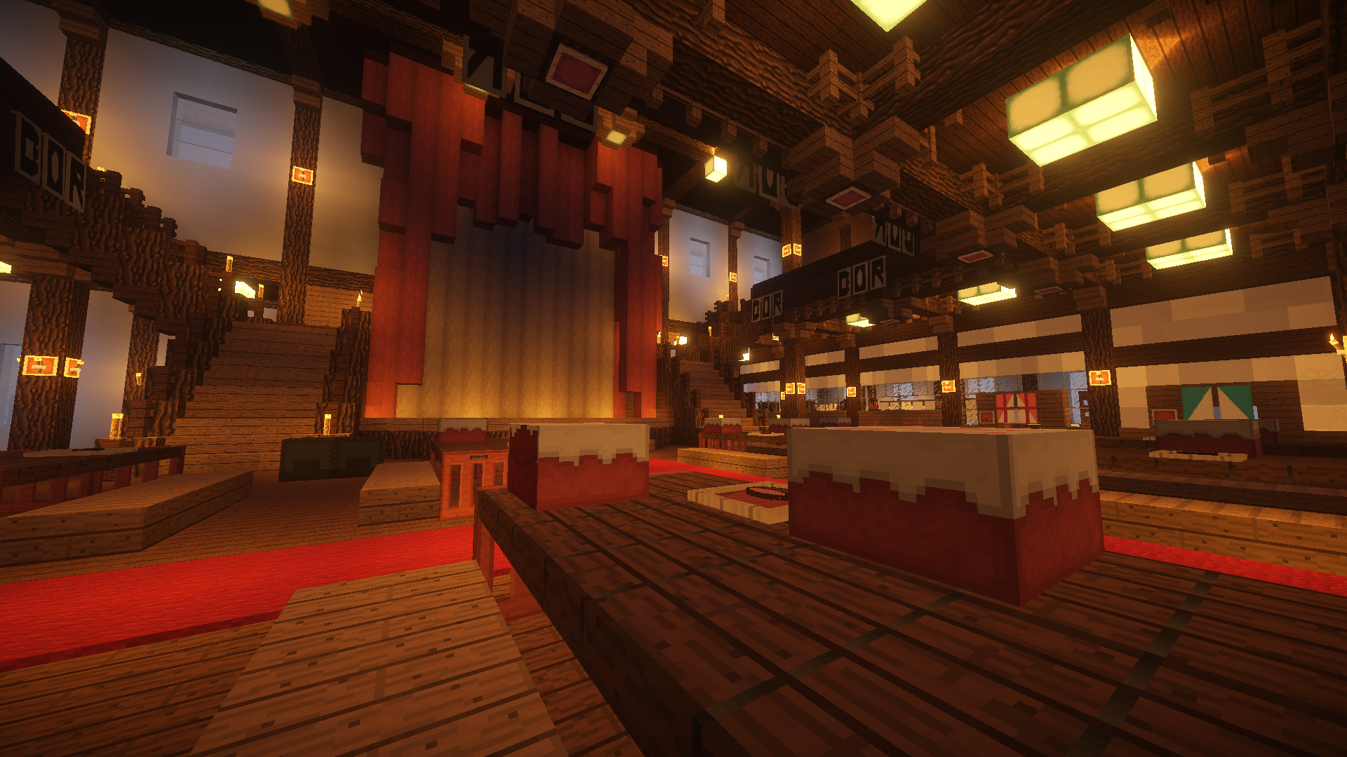 Minecraft RPG interior with bar and stairs HD Wallpaper