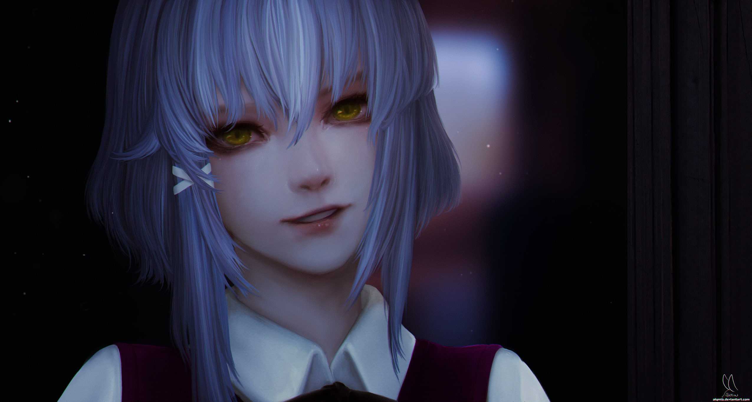 Yandere-chan with Yellow Eyes and Blue Hair HD Wallpaper